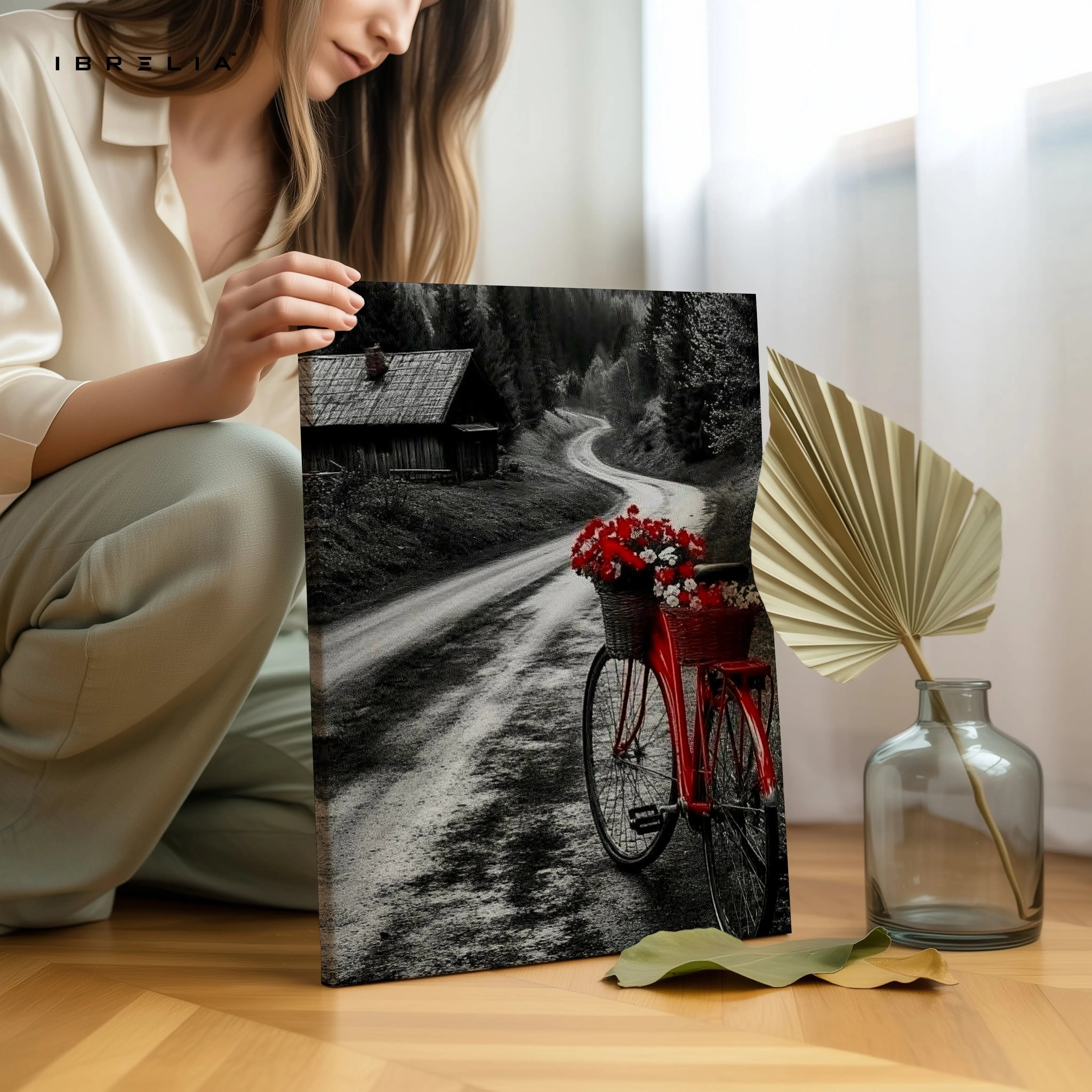 Red Bicycle Countryside Road Art – 4K Ultra Wrap Frame Wall Art in Pakistan | IBRELIA™ IBRELIA