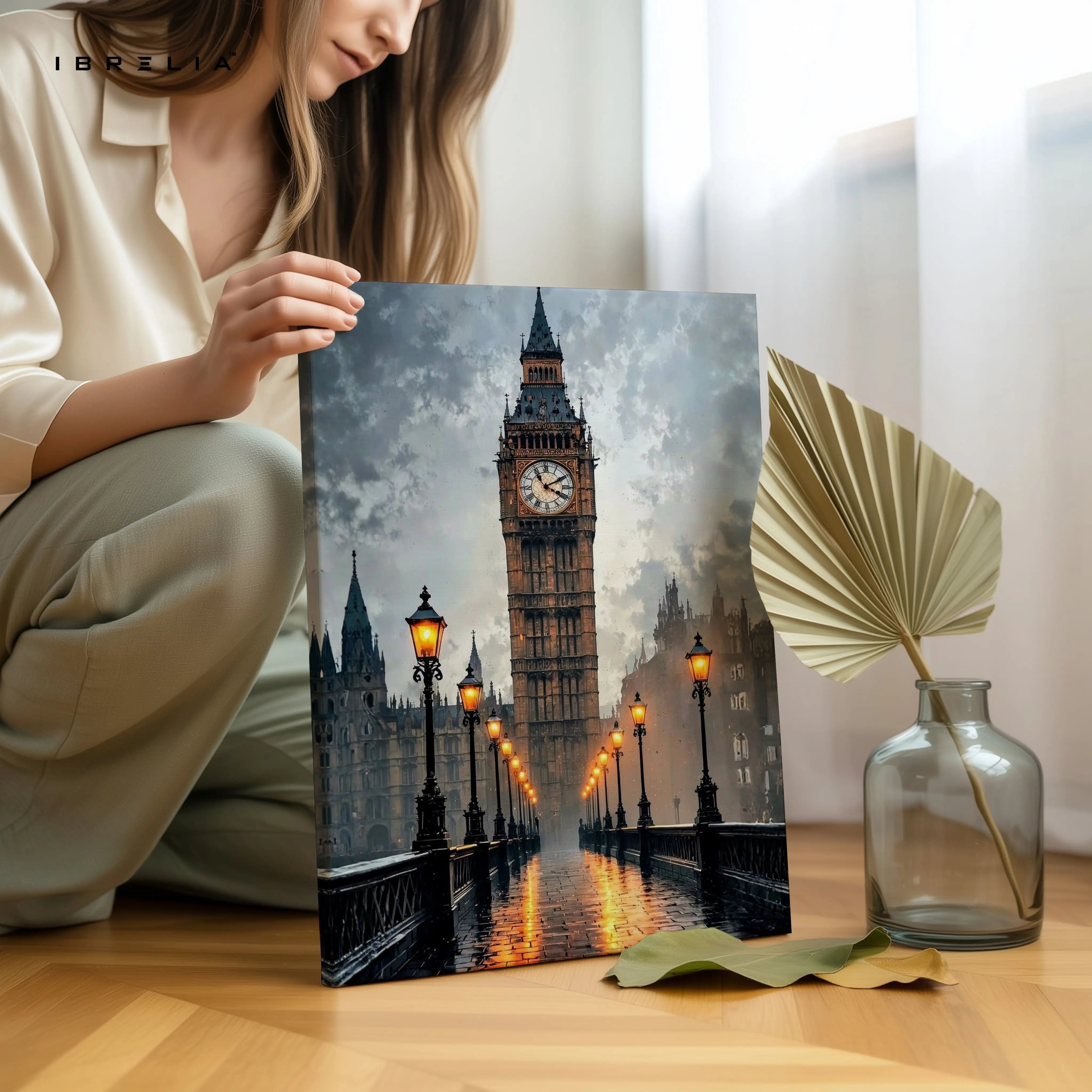 Big Ben Noir Art – Dark Cinematic London Cityscape Wall Art | 4K Ultra Wrap Frame Wall Art in Pakistan | IBRELIA™ IBRELIA