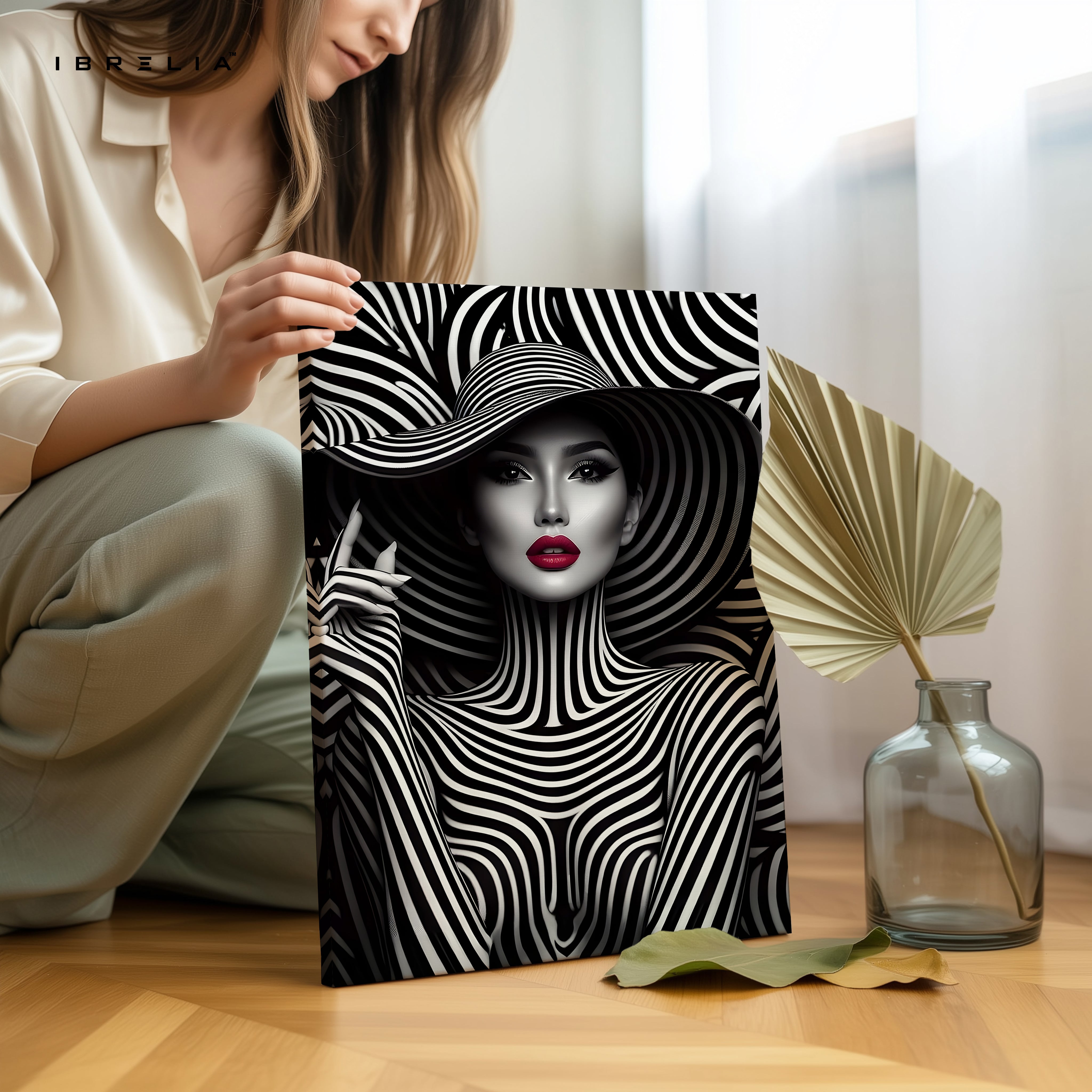 Monochrome Vogue Muse – Black & White Fashion Portrait Art | 4K Ultra Wrap Frame Wall Art in Pakistan | IBRELIA™