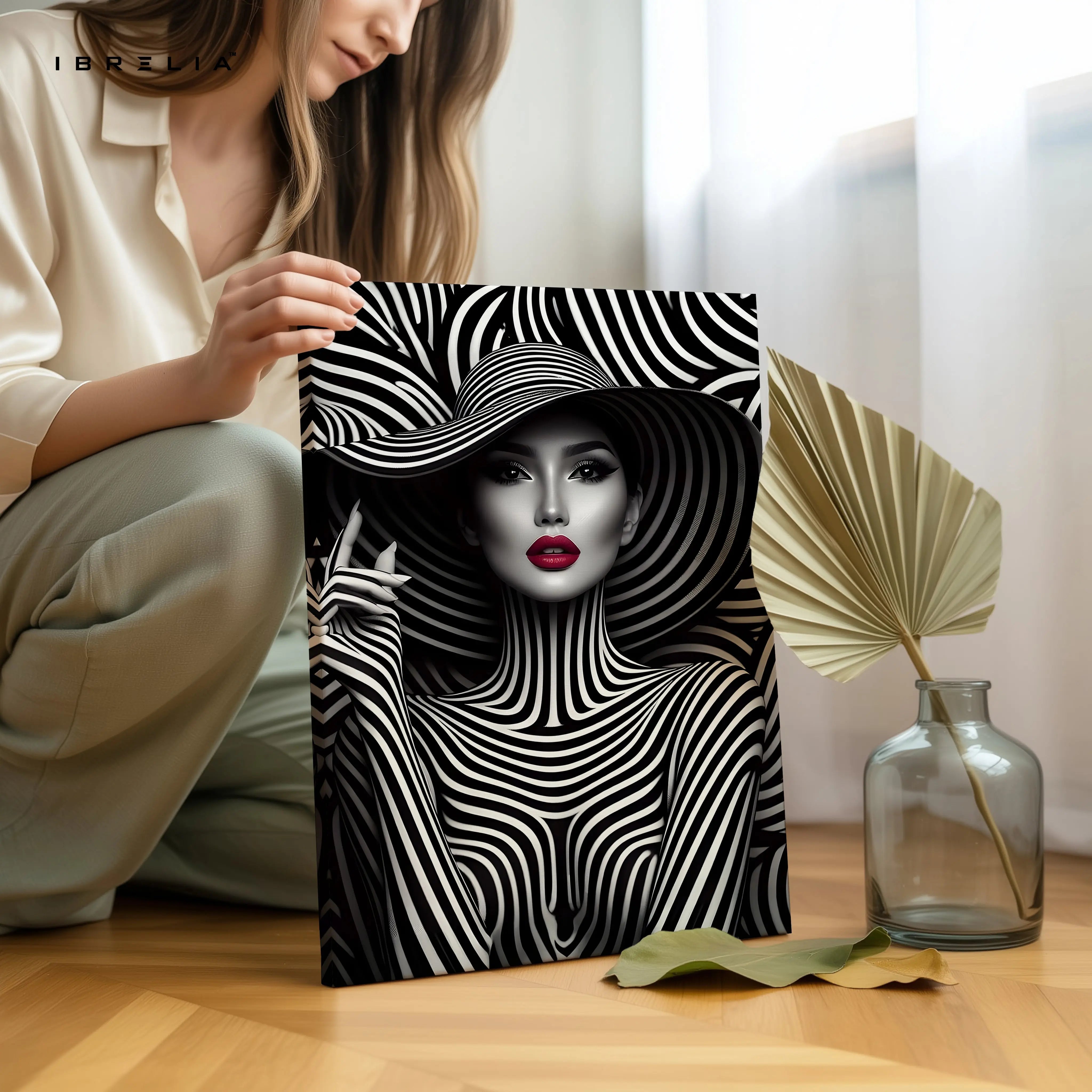 Monochrome Vogue Muse – Black & White Fashion Portrait Art | 4K Ultra Wrap Frame Wall Art in Pakistan | IBRELIA™ IBRELIA