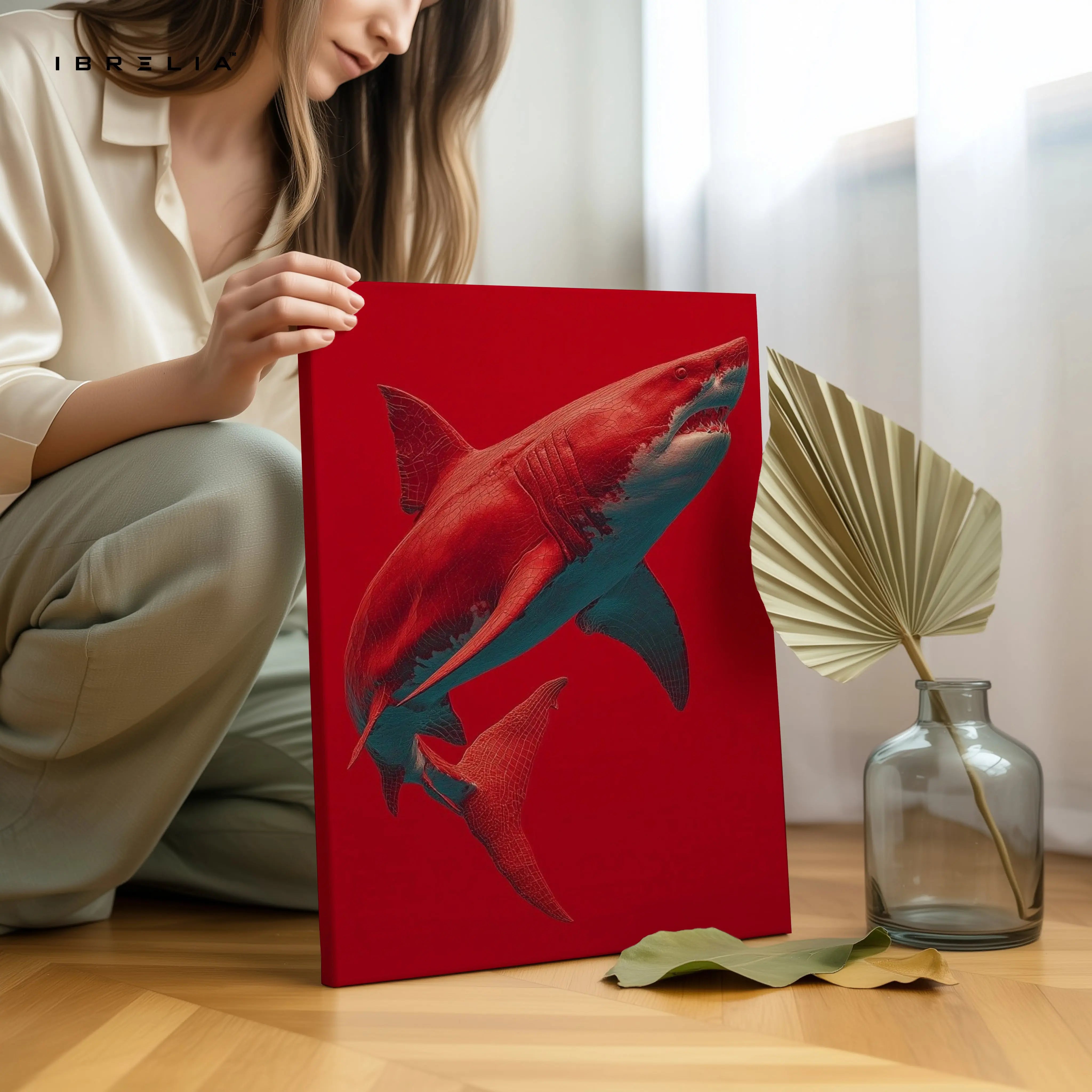 Crimson Shark Modern Art – 4K Ultra Wrap Frame Wall Art in Pakistan | IBRELIA™ IBRELIA