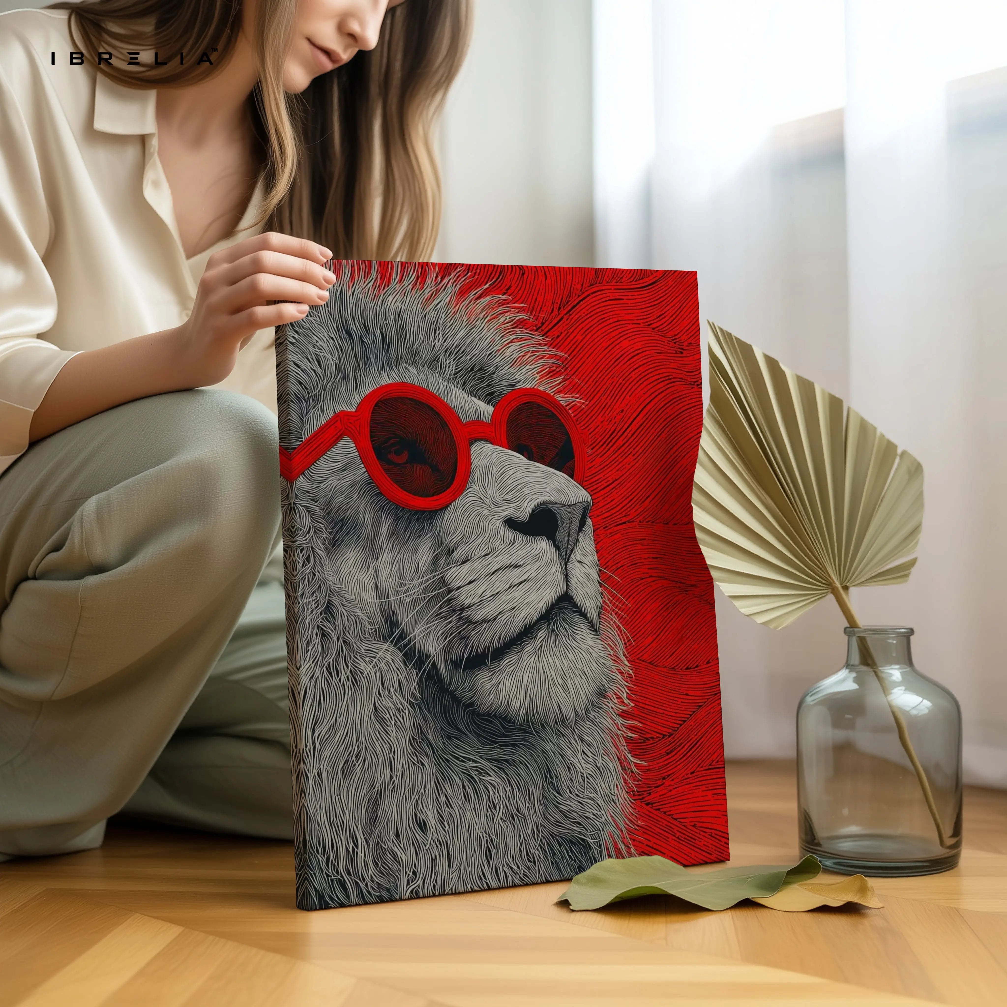 Cool Lion Pop Art with Red Glasses – 4K Ultra Wrap Frame Wall Art in Pakistan | IBRELIA™ IBRELIA