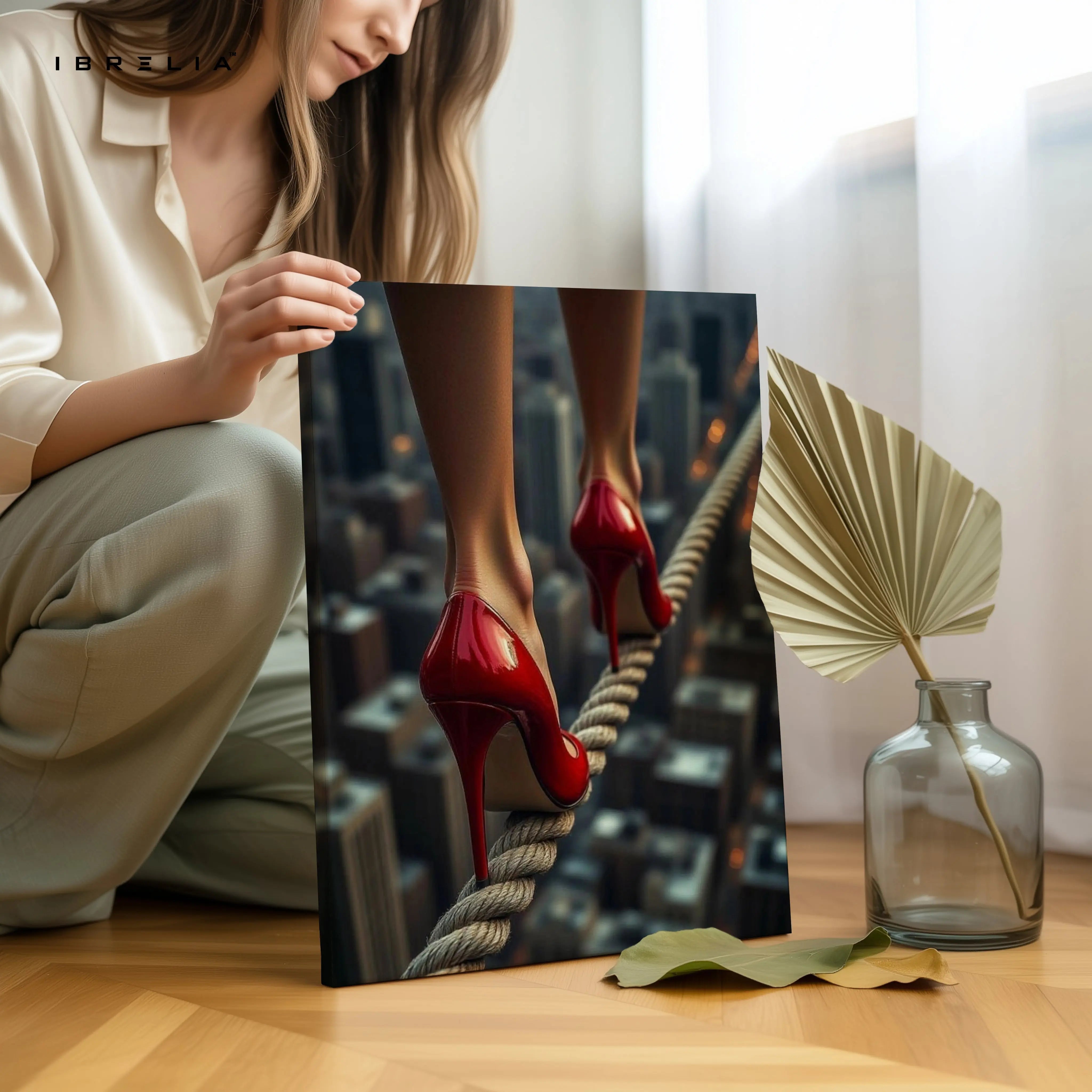 Red Heels on the Edge Art – 4K Ultra Wrap Frame Wall Art in Pakistan | IBRELIA™ IBRELIA