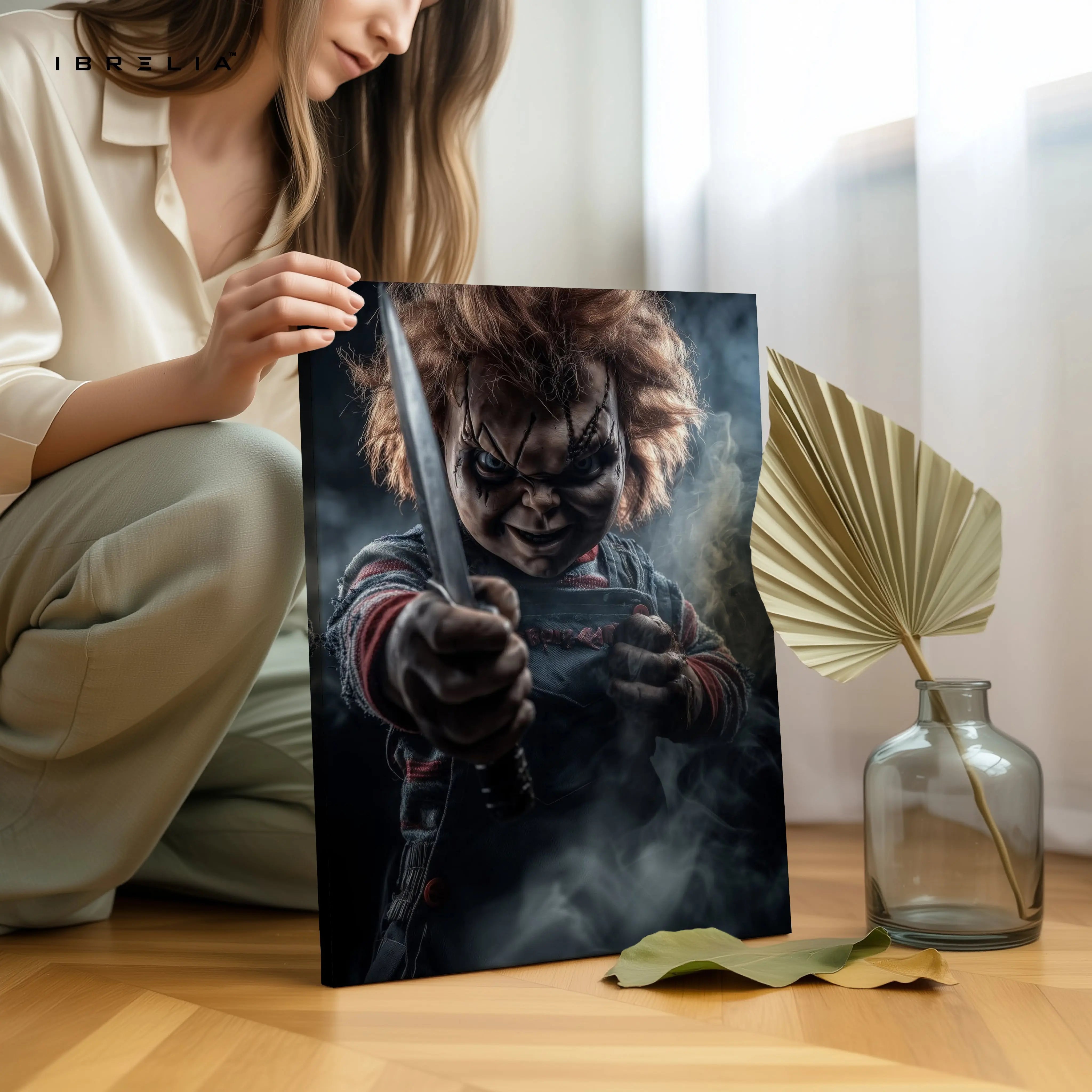 Sinister Doll Standoff – Dark Cinematic Horror Art | 4K Ultra Wrap Frame Wall Art in Pakistan | IBRELIA™ IBRELIA