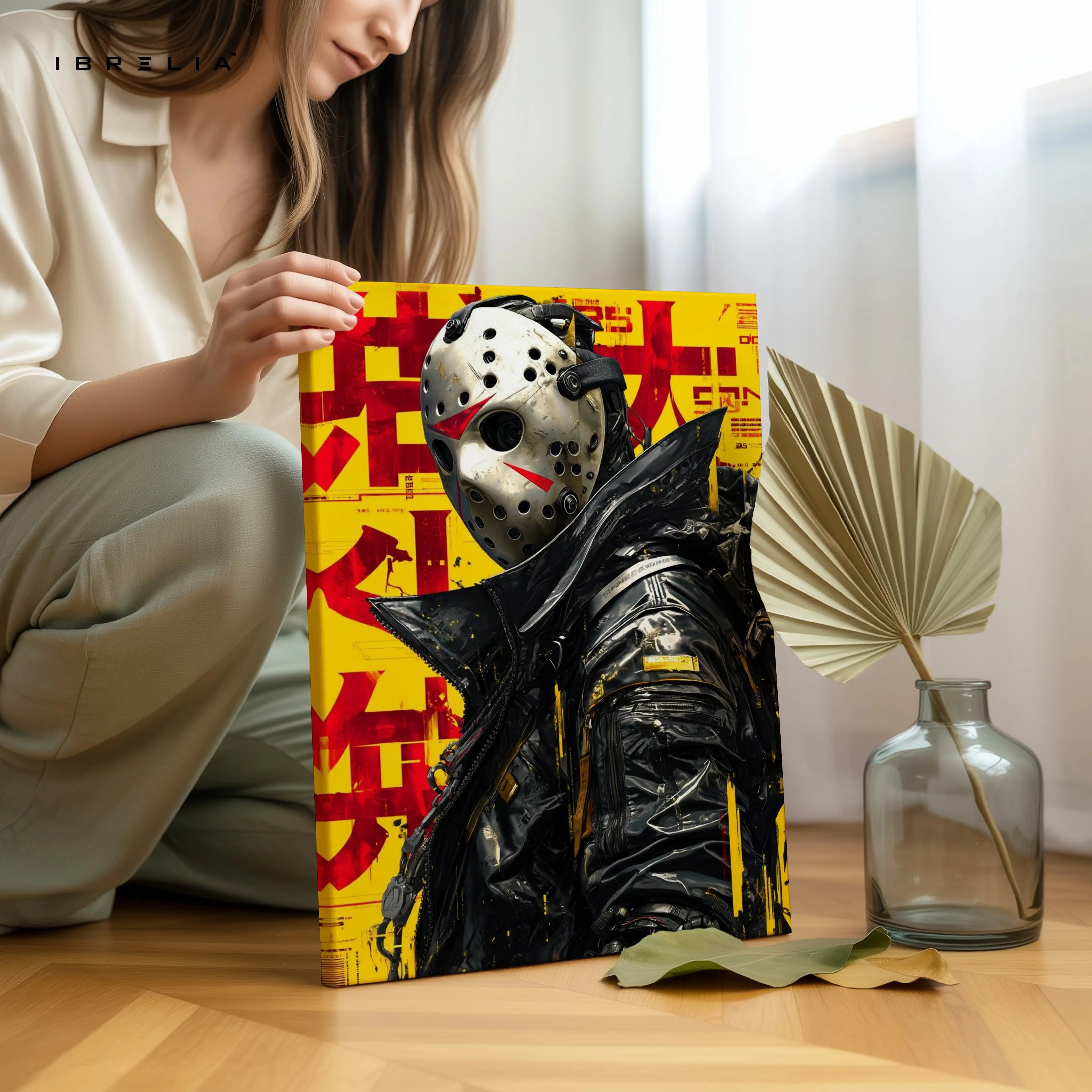 Masked Cyberpunk Warrior Art – 4K Ultra Wrap Frame Wall Art in Pakistan | IBRELIA™ IBRELIA