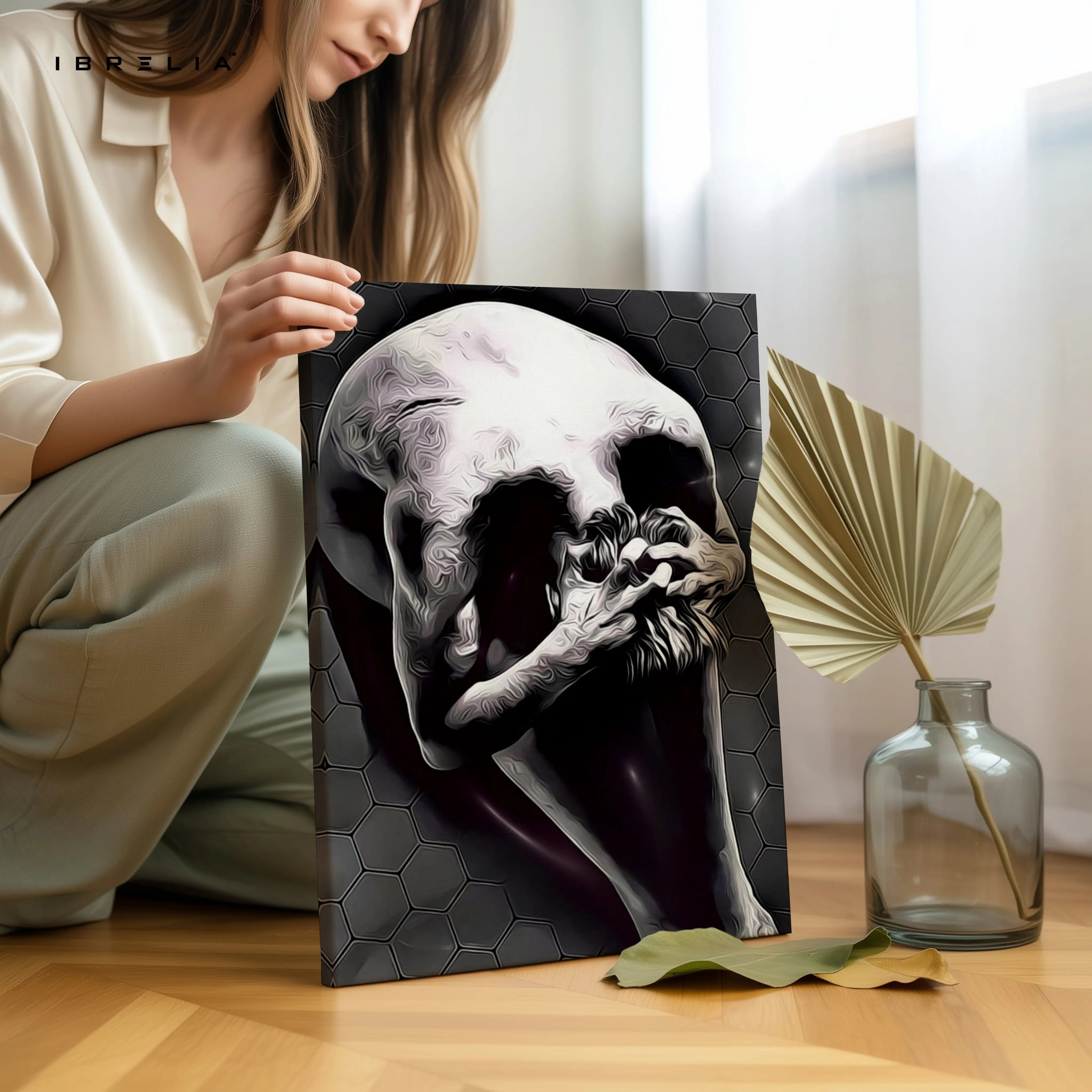 Silent Contemplation Skull – Dark Abstract Thought Art | 4K Ultra Wrap Frame Wall Art in Pakistan | IBRELIA™ IBRELIA