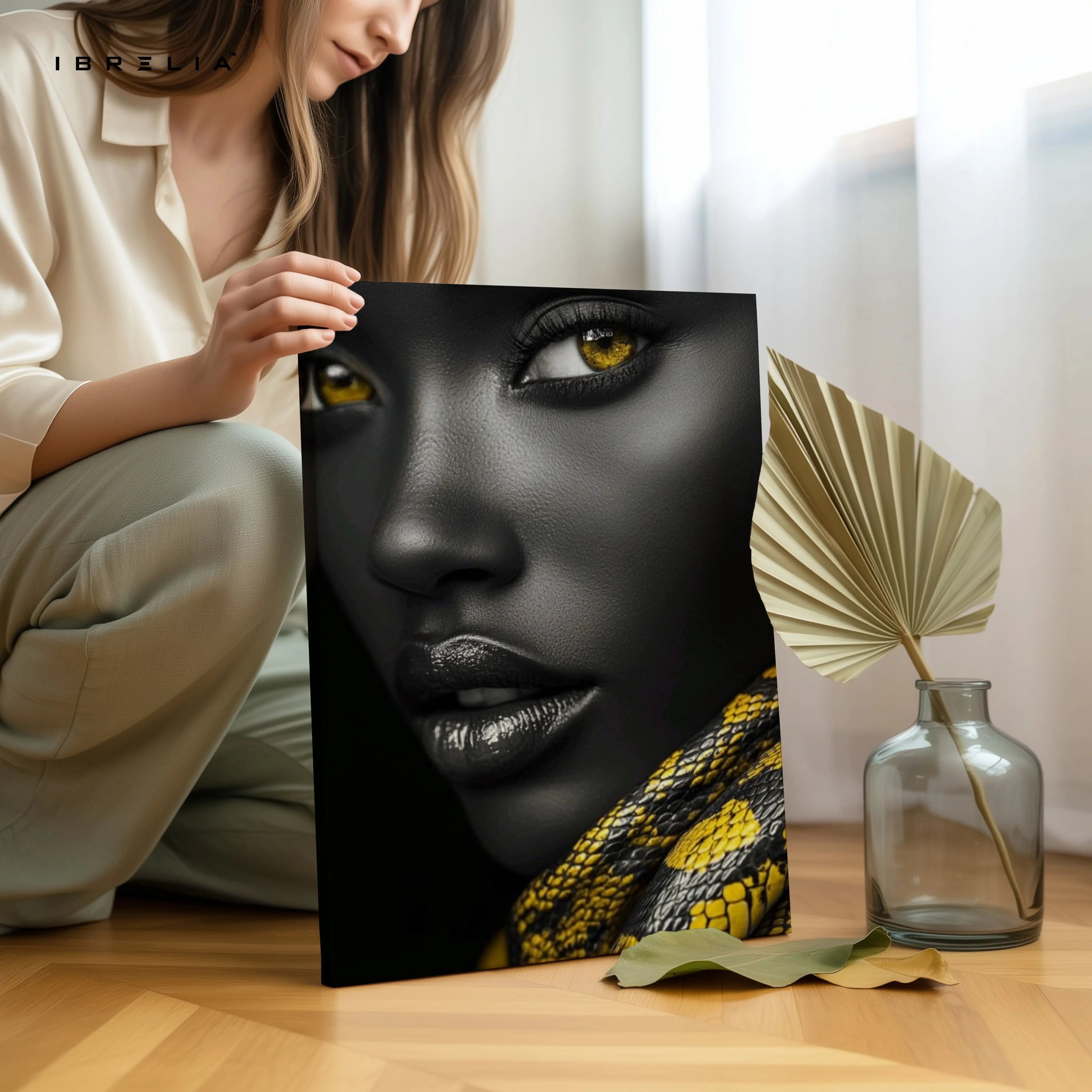 Golden Serpent Gaze Portrait – 4K Ultra Wrap Frame Wall Art in Pakistan | IBRELIA™ IBRELIA