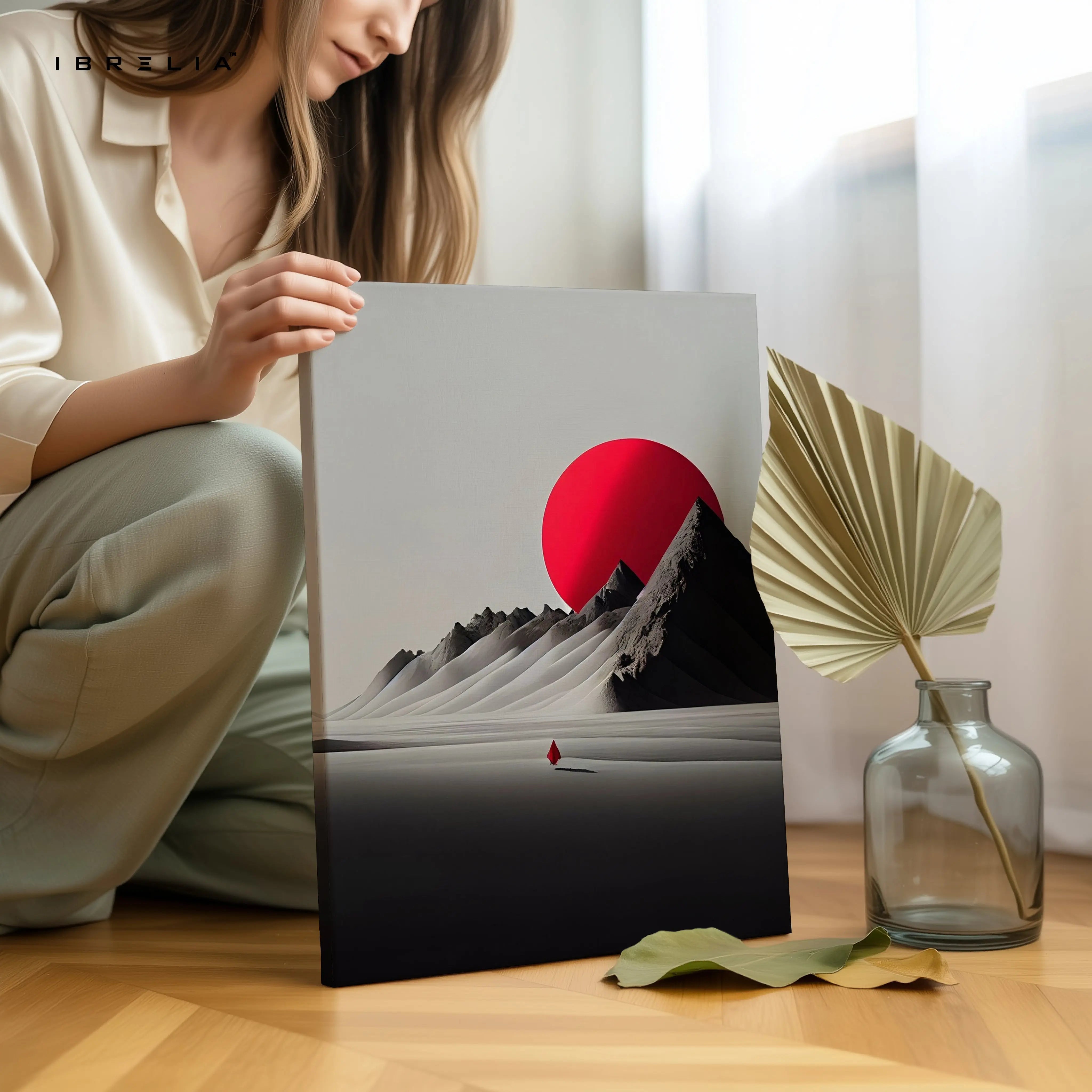 Crimson Horizon Solitude – Minimal Desert Sun Art | 4K Ultra Wrap Frame Wall Art in Pakistan | IBRELIA™ IBRELIA
