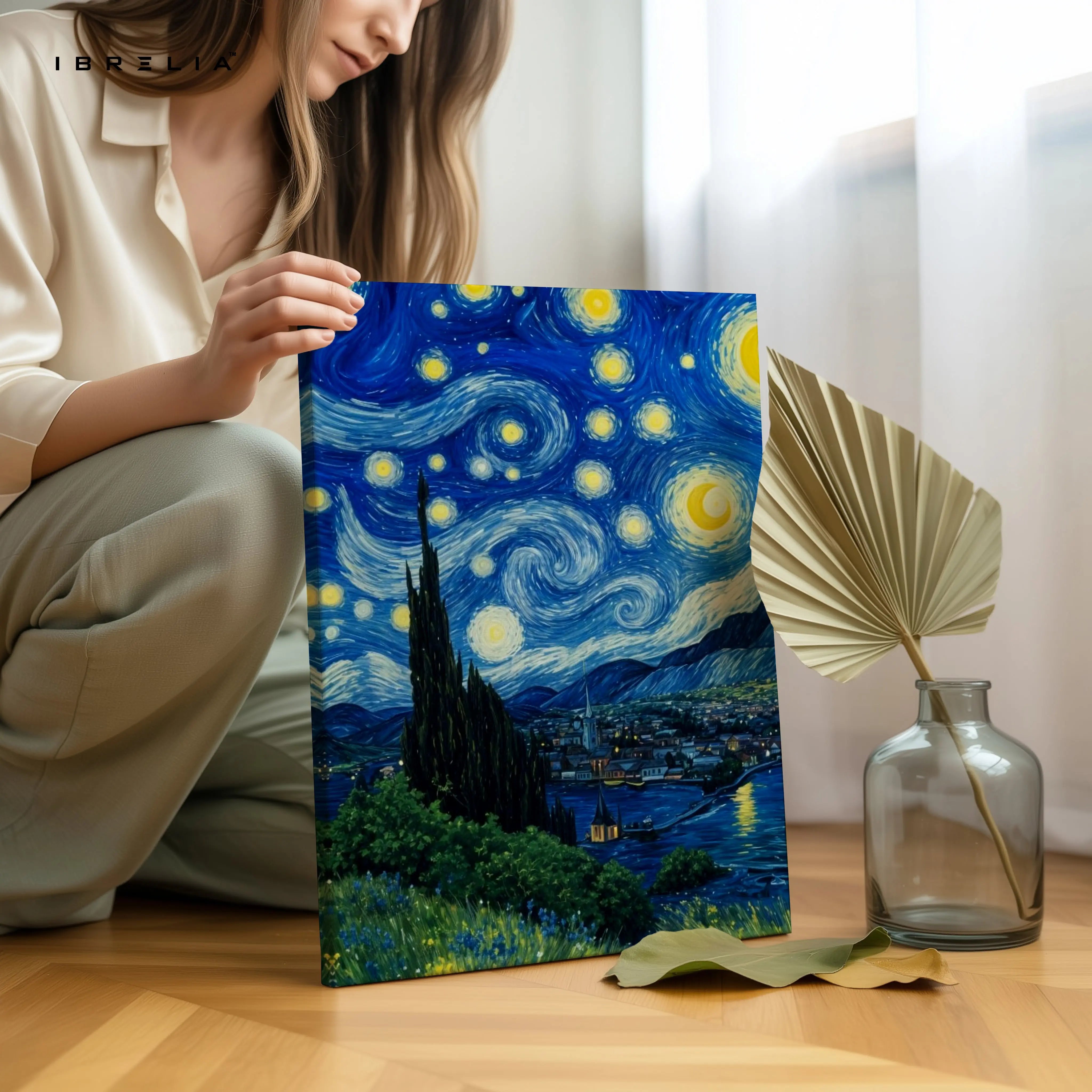Starry Night Noir Art – Iconic Swirling Sky Wall Art | 4K Ultra Wrap Frame Wall Art in Pakistan | IBRELIA™ IBRELIA