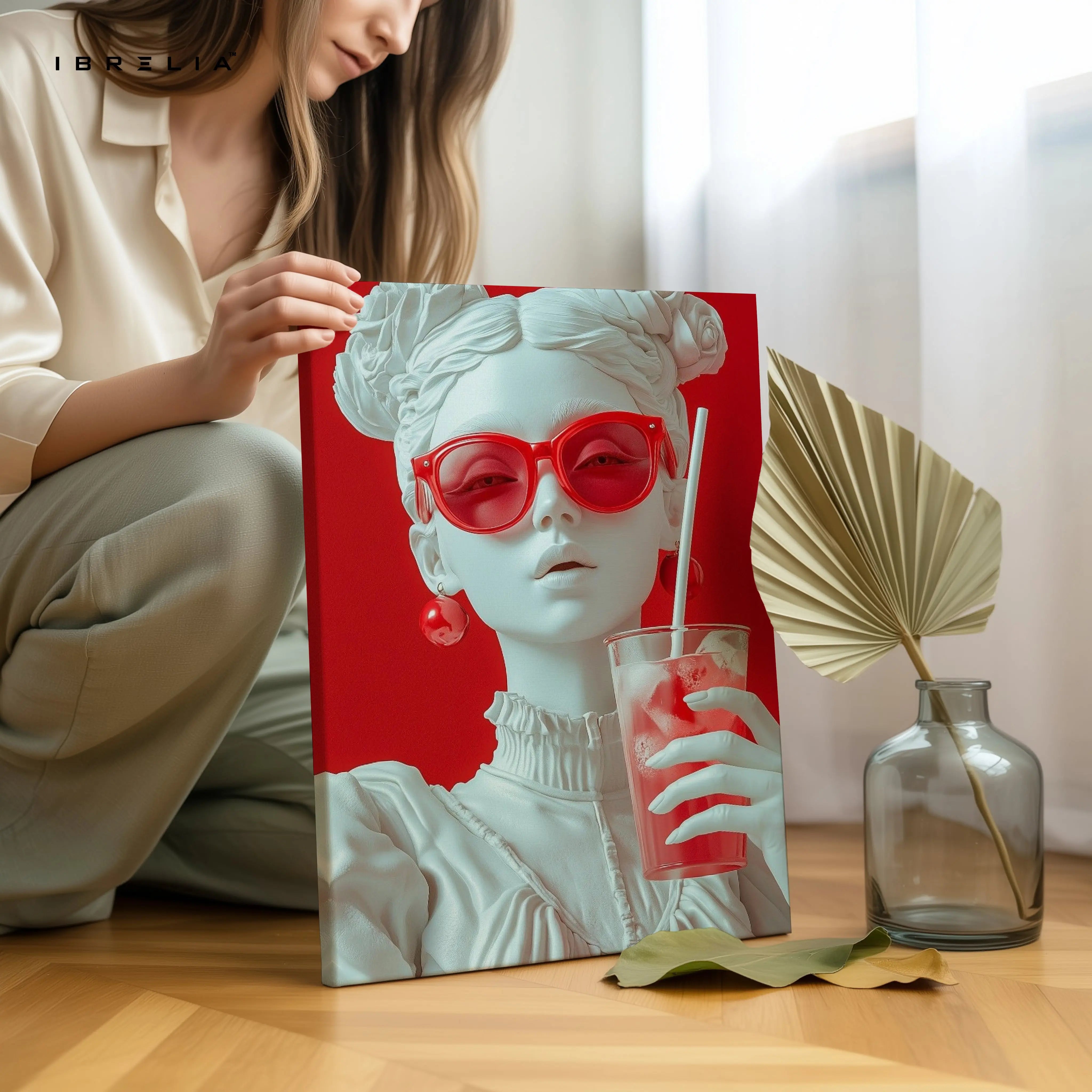Red Pop Elegance Portrait Art – 4K Ultra Wrap Frame Wall Art in Pakistan | IBRELIA™ IBRELIA