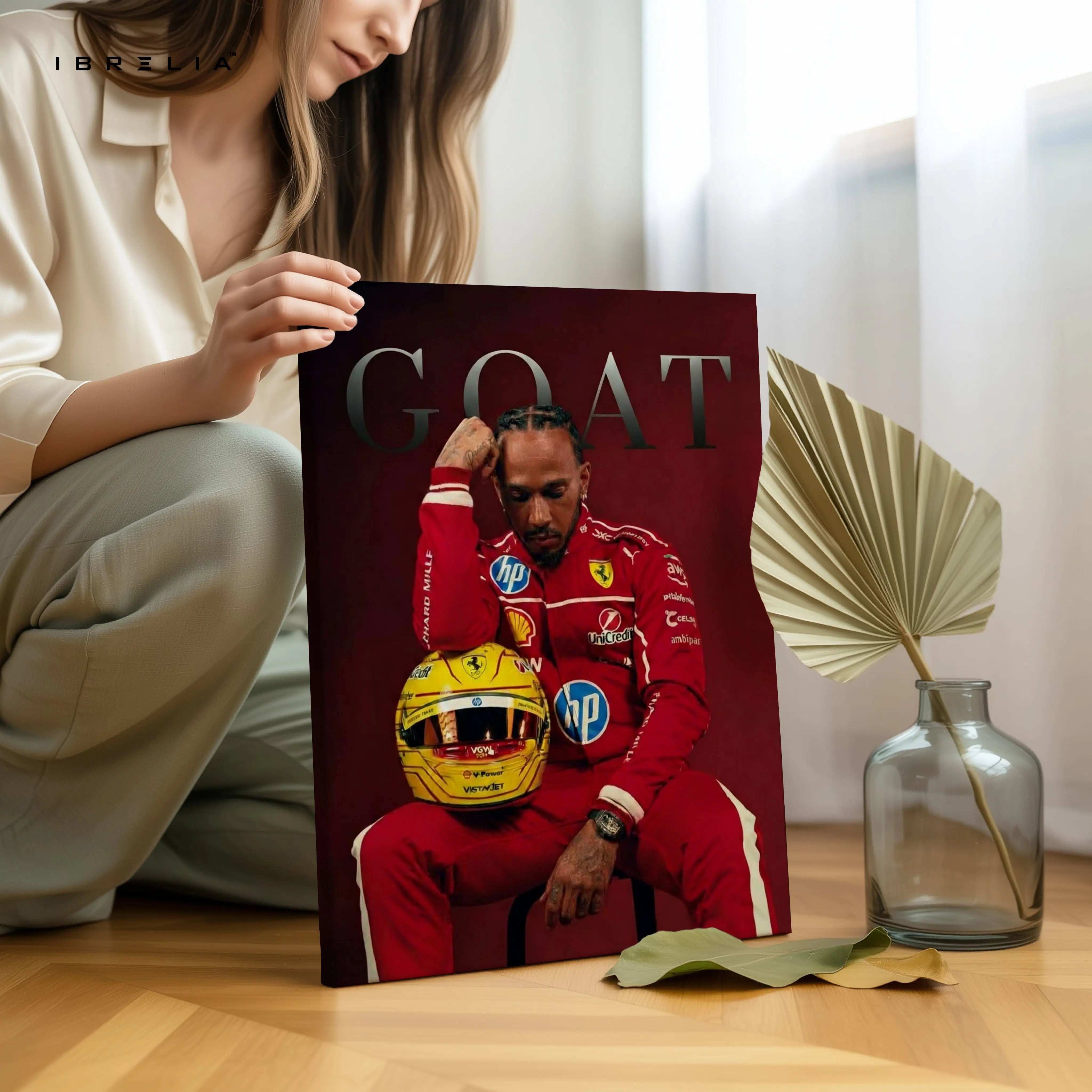 Lewis Hamilton “GOAT” Ferrari Portrait Art – 4K Ultra Wrap Frame Wall Art in Pakistan | IBRELIA™ IBRELIA