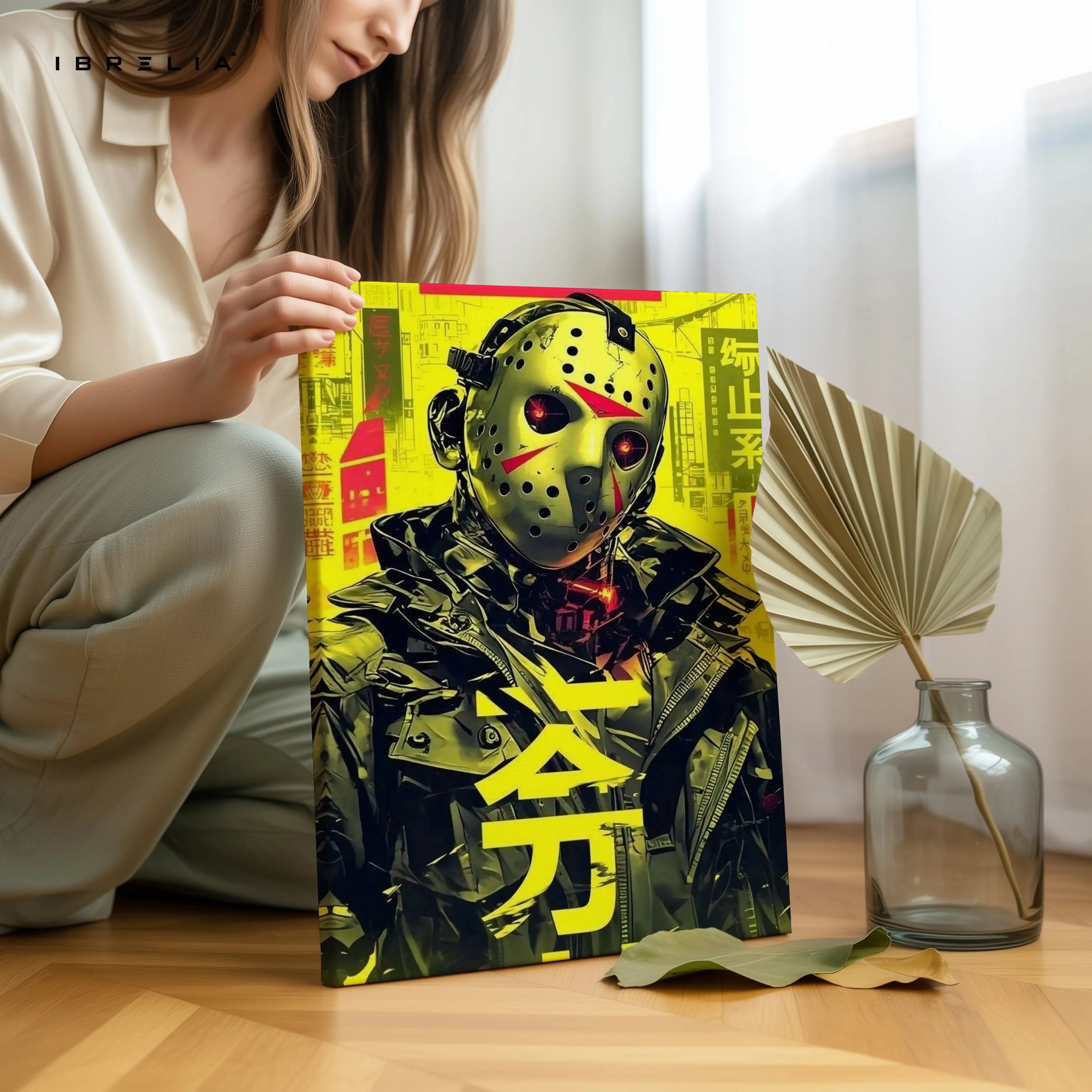 Cyberpunk Jason Mask Art – Neon Horror 4K Ultra Wrap Frame Wall Art in Pakistan | IBRELIA™ IBRELIA