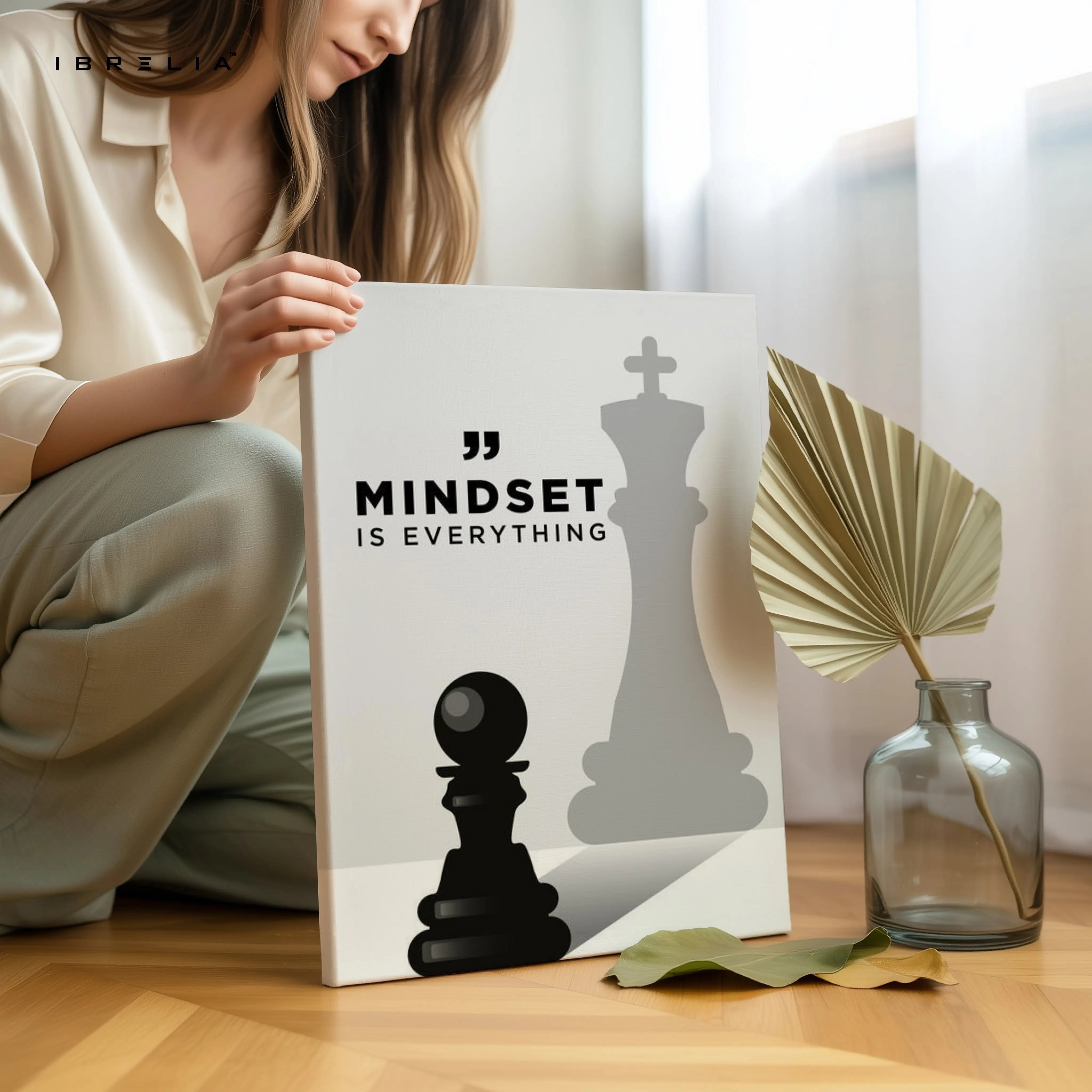 Mindset Is Everything – Minimal Motivational Chess Art | 4K Ultra Wrap Frame Wall Art in Pakistan | IBRELIA™ IBRELIA