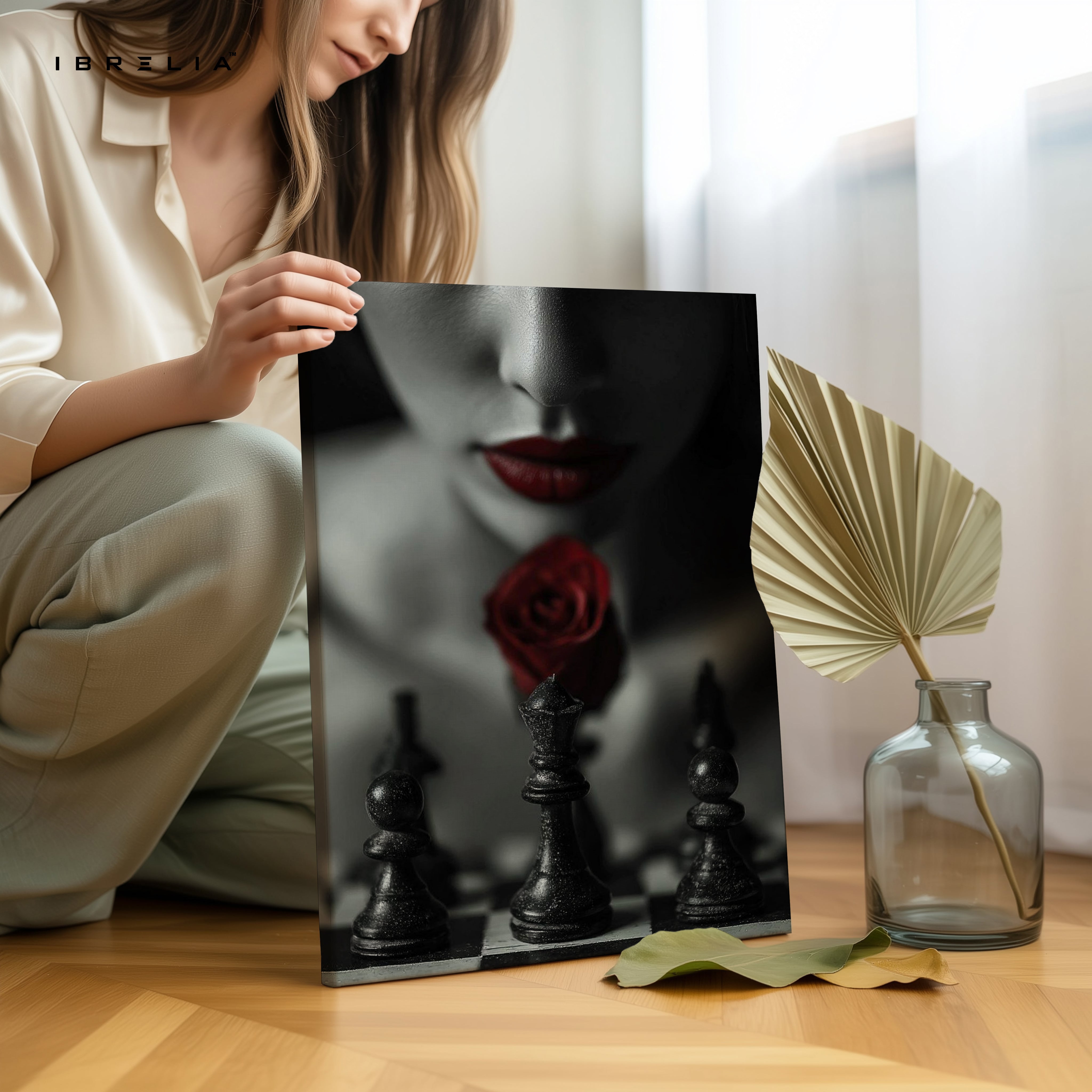 Crimson Rose Chess Noir Art – 4K Ultra Wrap Frame Wall Art in Pakistan | IBRELIA™