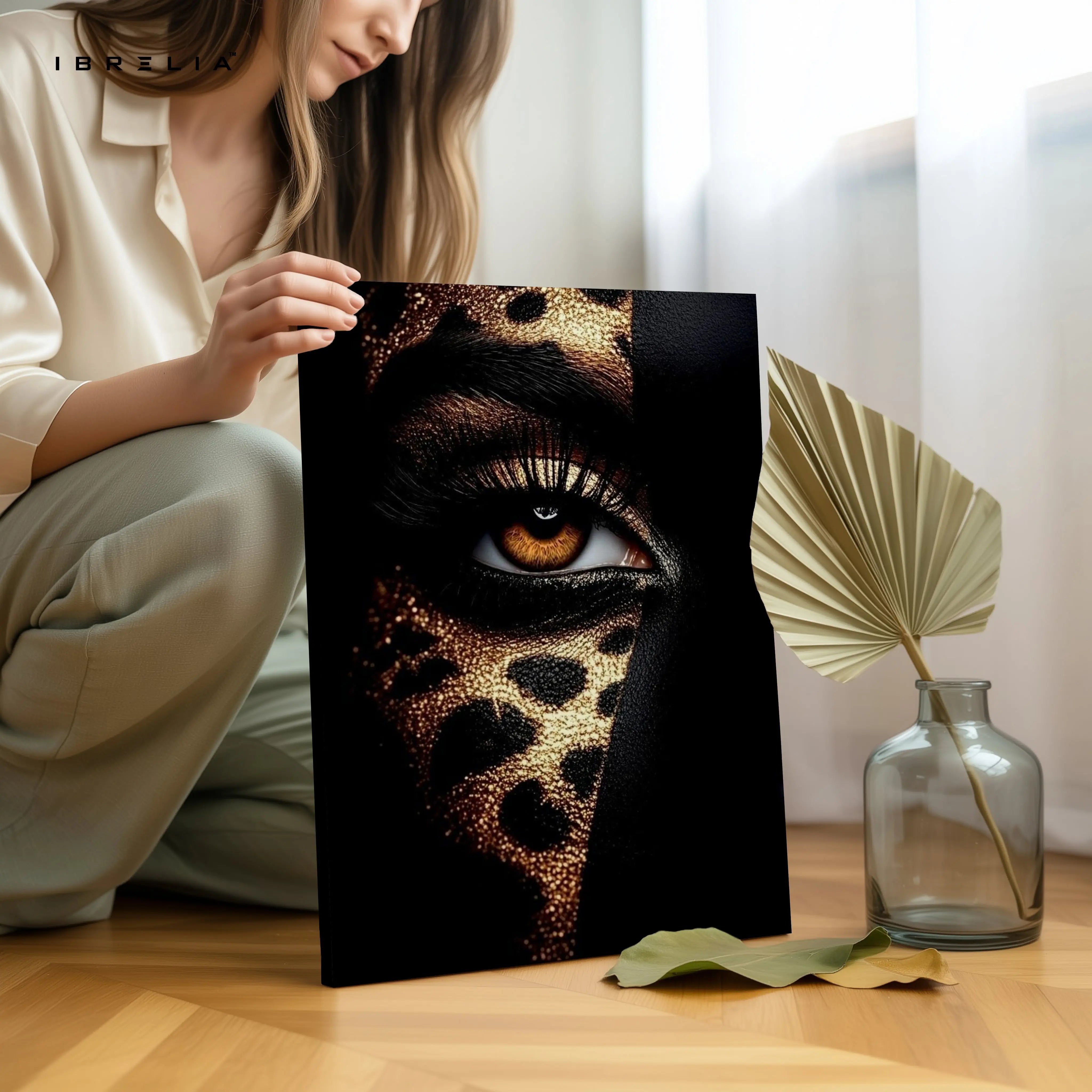 Golden Leopard Gaze Art – 4K Ultra Wrap Frame Wall Art in Pakistan | IBRELIA™ IBRELIA