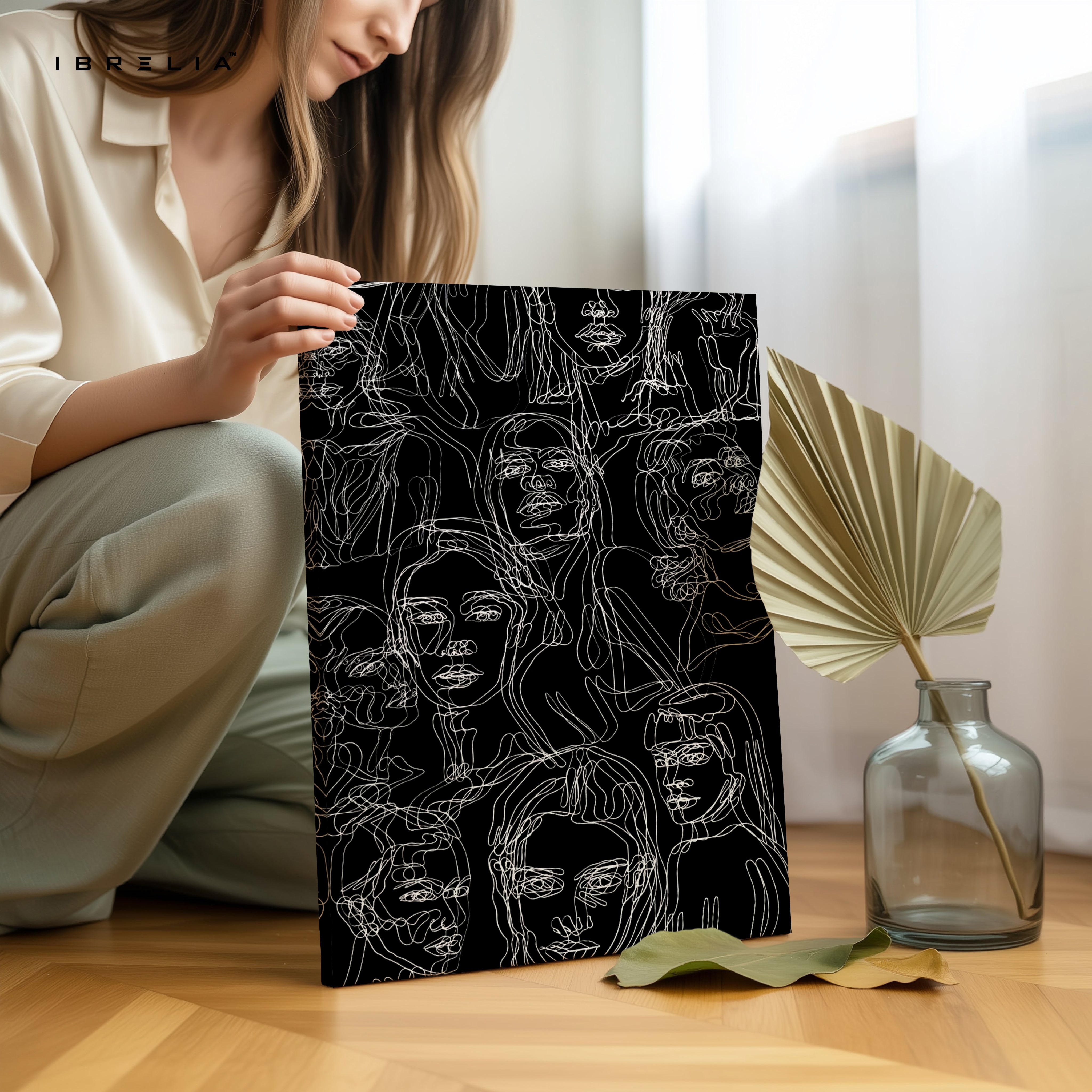 Echoes of Identity – Abstract Line Faces Noir Art | 4K Ultra Wrap Frame Wall Art in Pakistan | IBRELIA™ IBRELIA