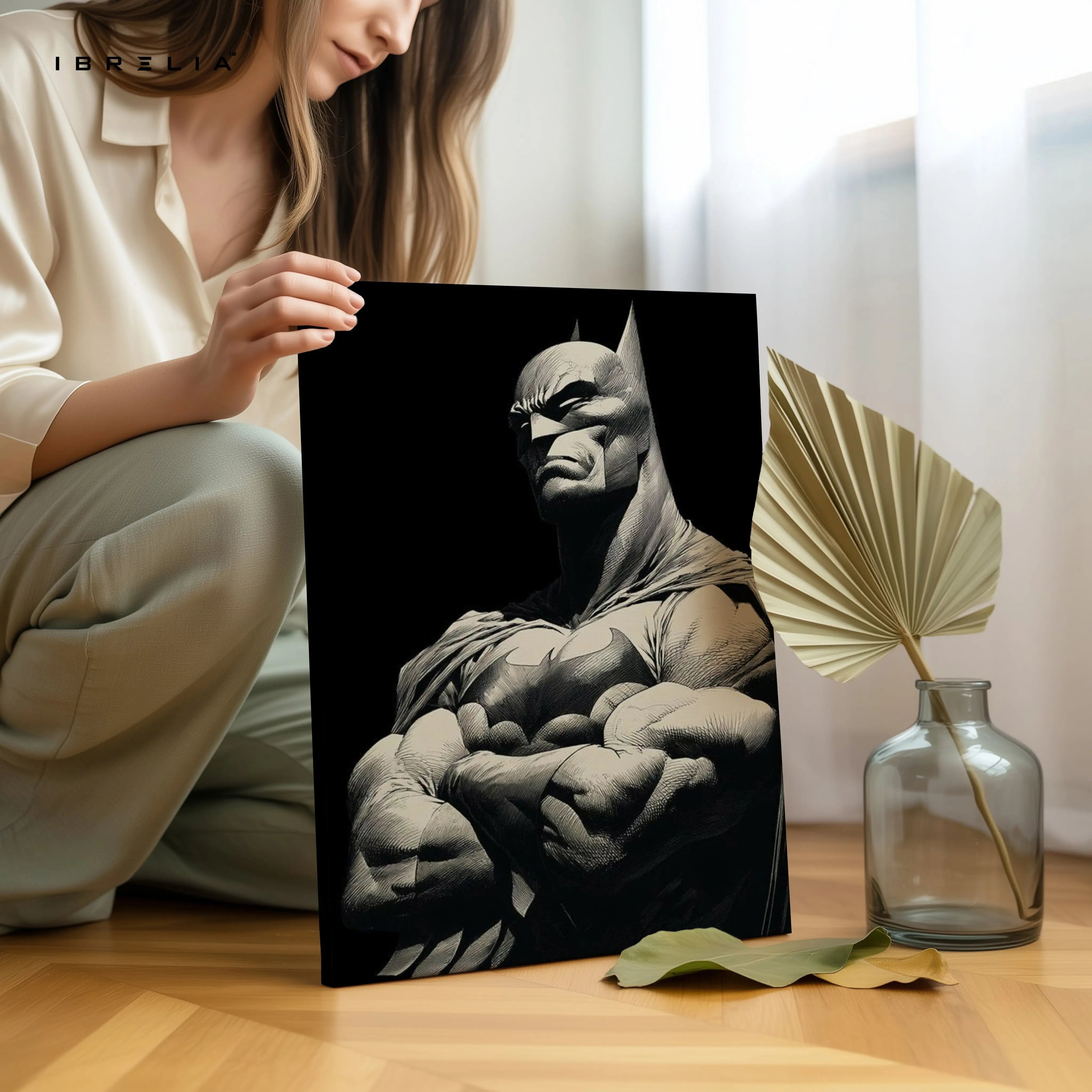 Monochrome Dark Knight – Sculpted Vigilante Noir Art | 4K Ultra Wrap Frame Wall Art in Pakistan | IBRELIA™ IBRELIA