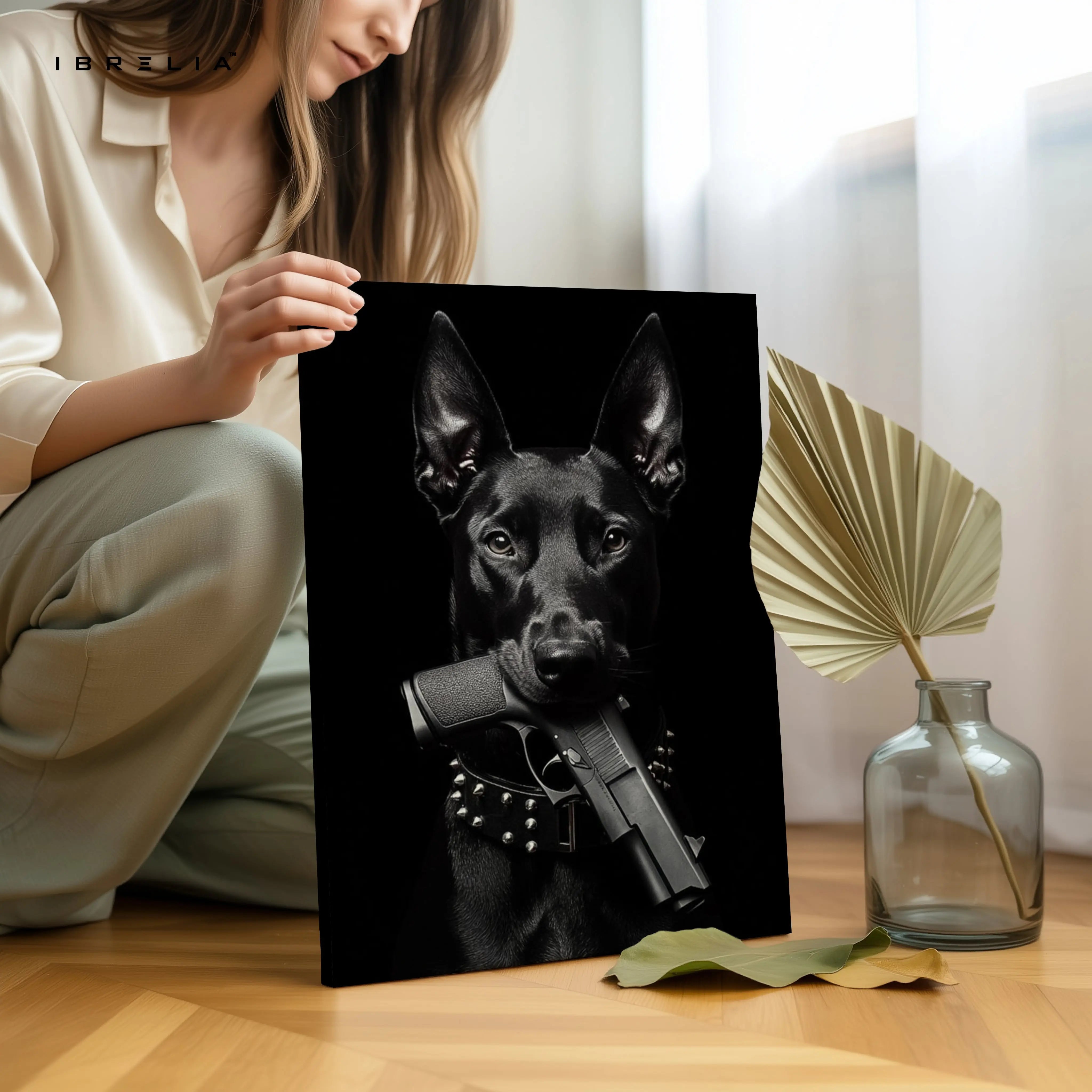 Midnight Guardian – Dark Canine Portrait 4K Ultra Wrap Frame Wall Art in Pakistan | IBRELIA™ IBRELIA