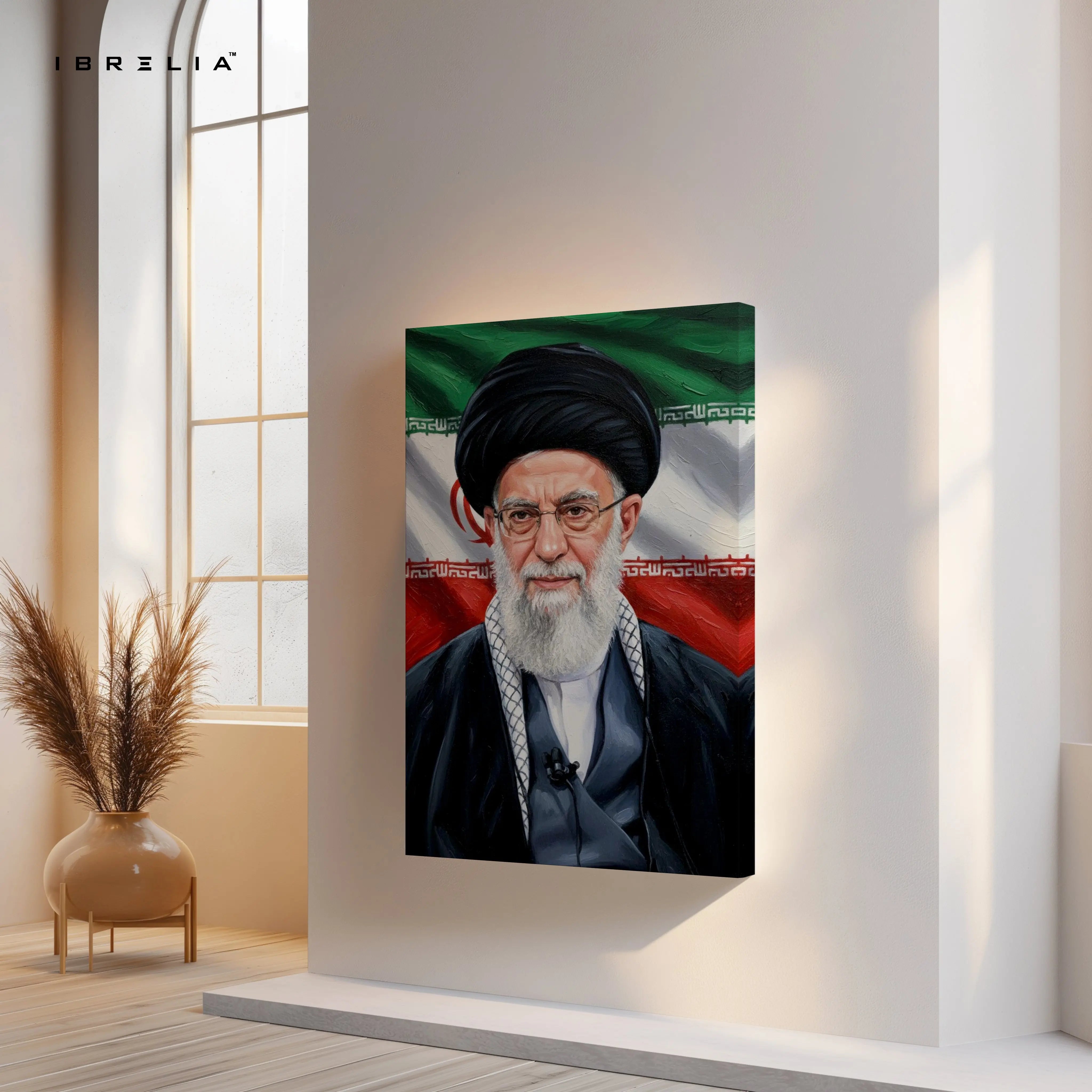 Ayatollah Portrait Wall Art – Political Leader Canvas Frame | Cultural Iran Flag Poster Pakistan | IBRELIA™ IBRELIA