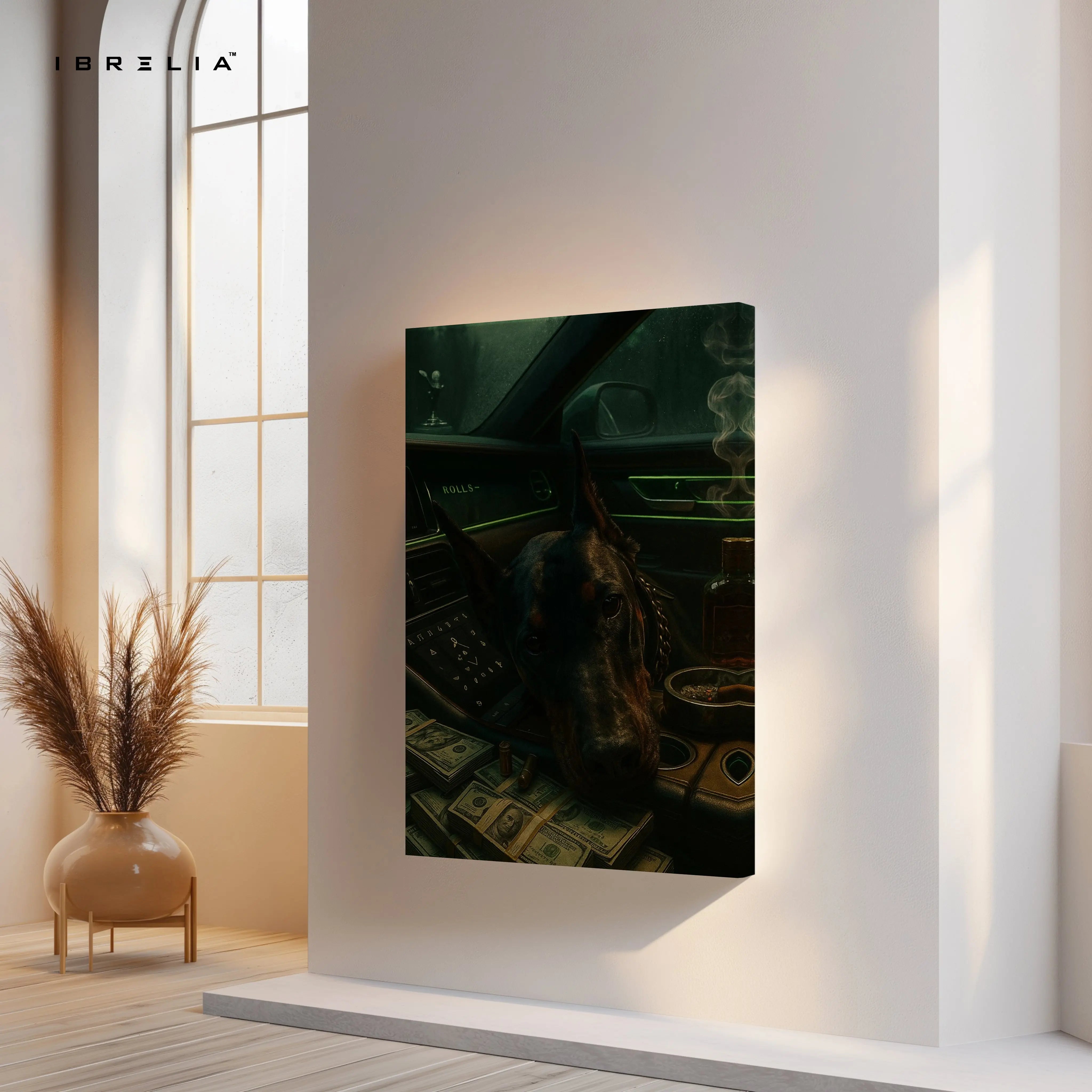 Luxury Doberman in Rolls Royce – 4K Ultra Wrap Frame Wall Art in Pakistan | IBRELIA™ IBRELIA