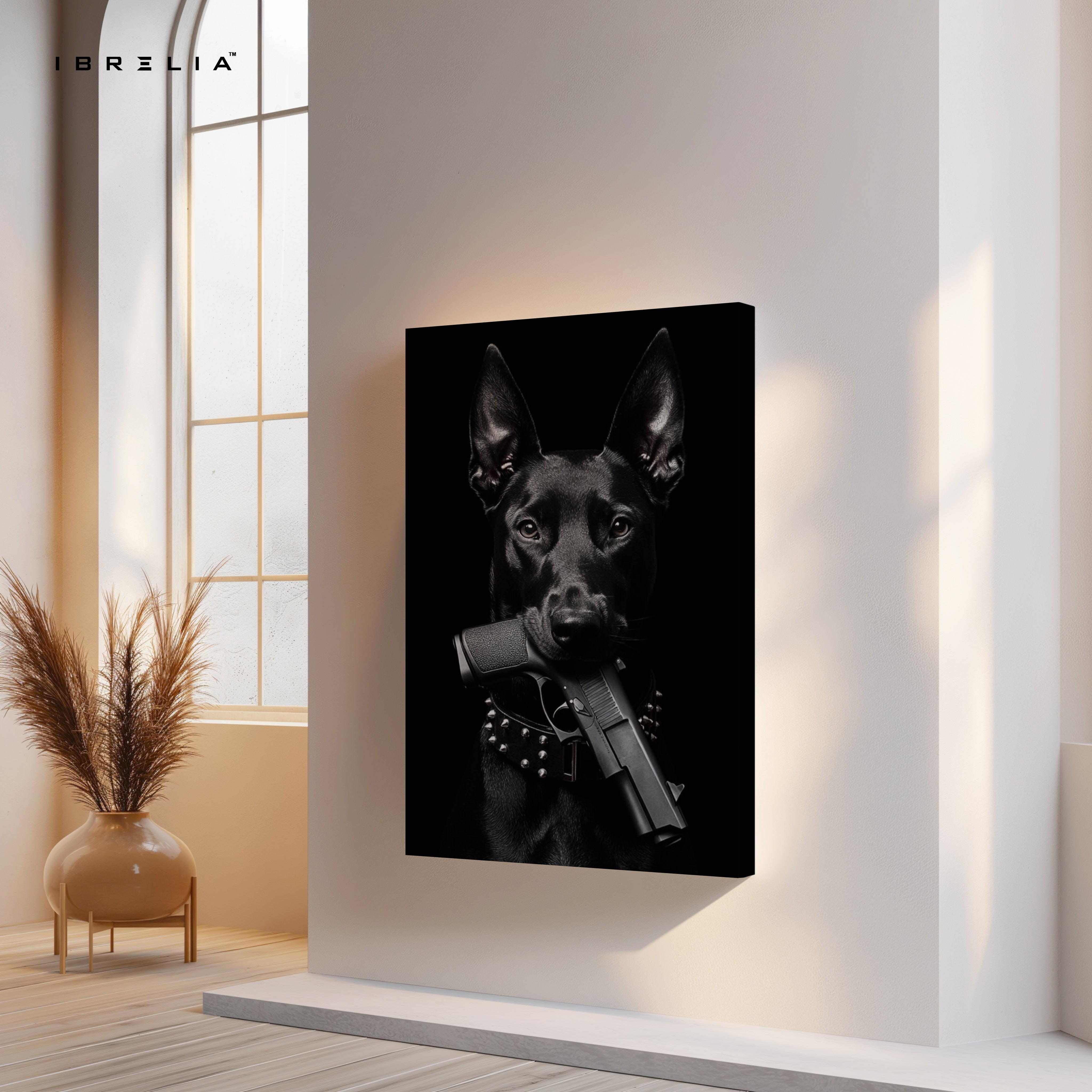 Midnight Guardian – Dark Canine Portrait 4K Ultra Wrap Frame Wall Art in Pakistan | IBRELIA™