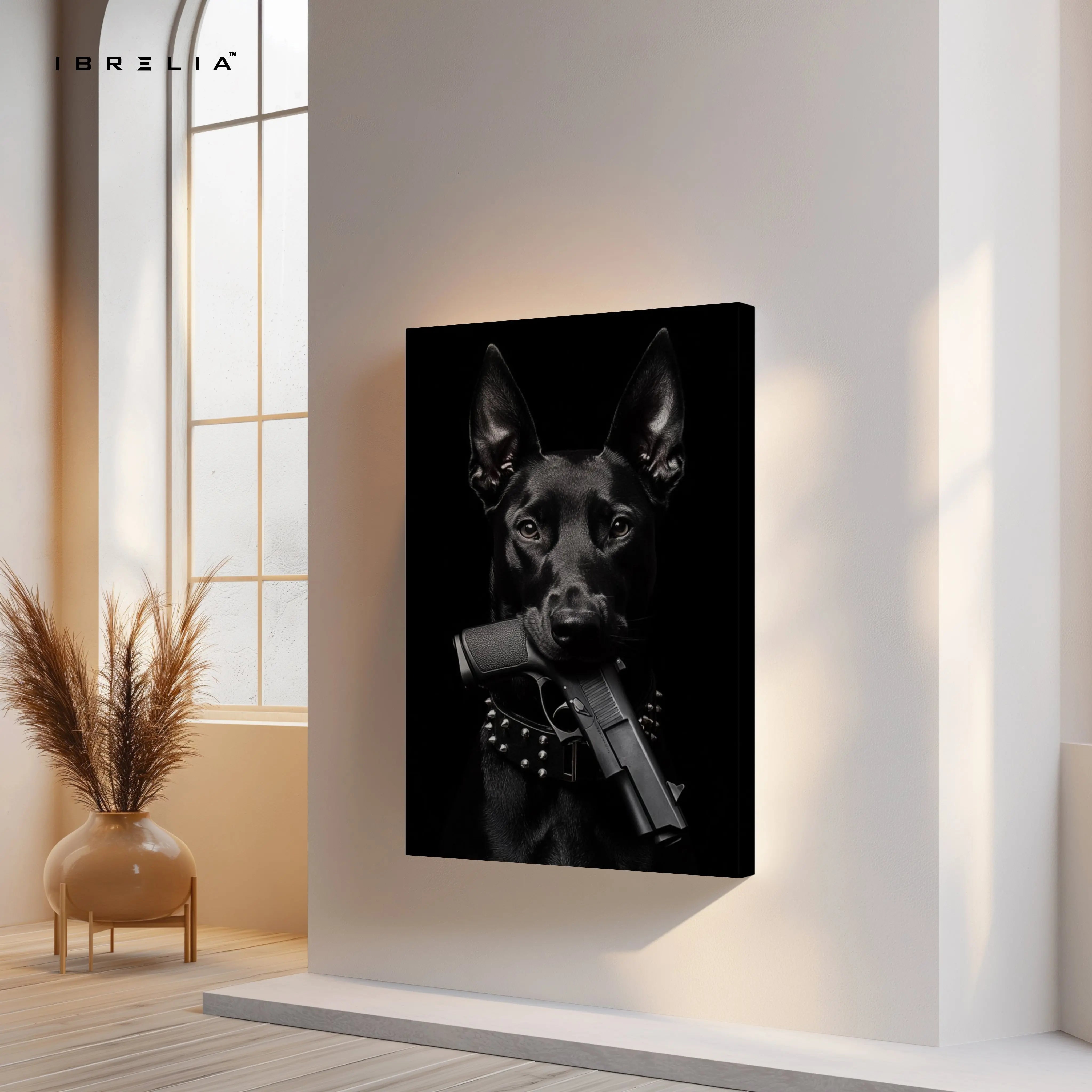 Midnight Guardian – Dark Canine Portrait 4K Ultra Wrap Frame Wall Art in Pakistan | IBRELIA™ IBRELIA
