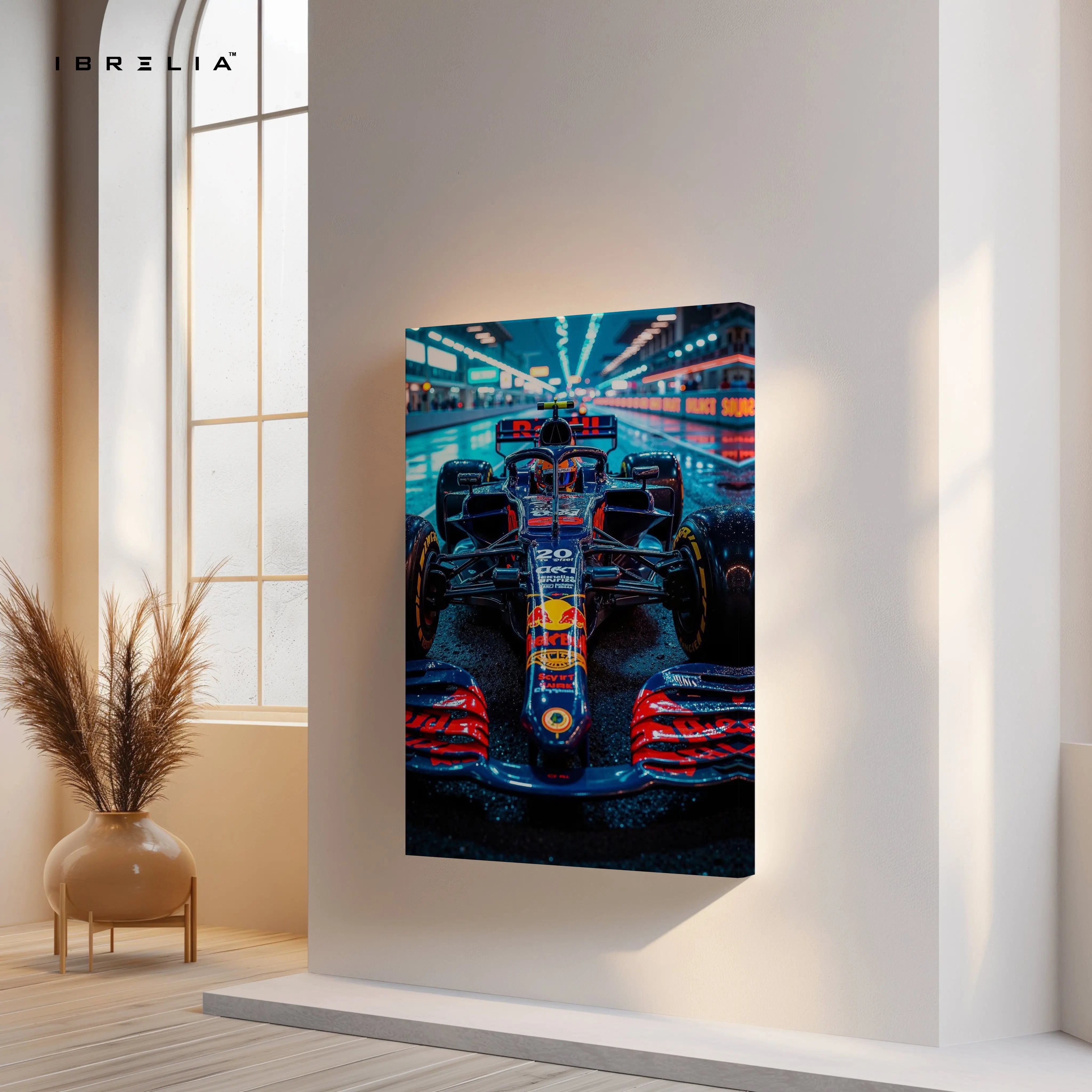 Red Bull F1 Pit Lane Night Wall Art – Formula Racing Canvas Frame Pakistan | Motorsport Poster | IBRELIA™ IBRELIA