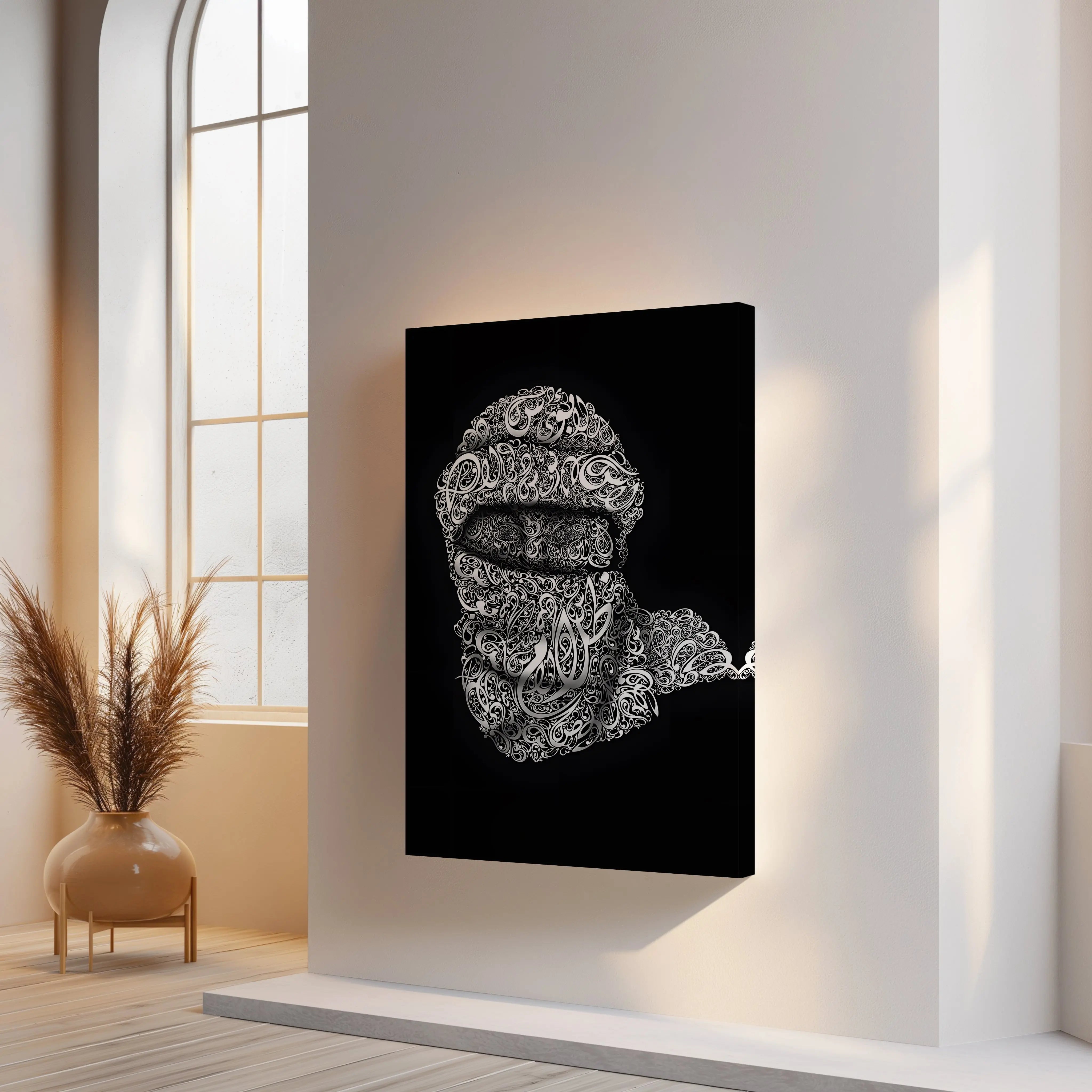 Arabic Calligraphy Keffiyeh Portrait – Islamic Typography Art | 4K Ultra Wrap Frame Wall Art in Pakistan | IBRELIA™ IBRELIA