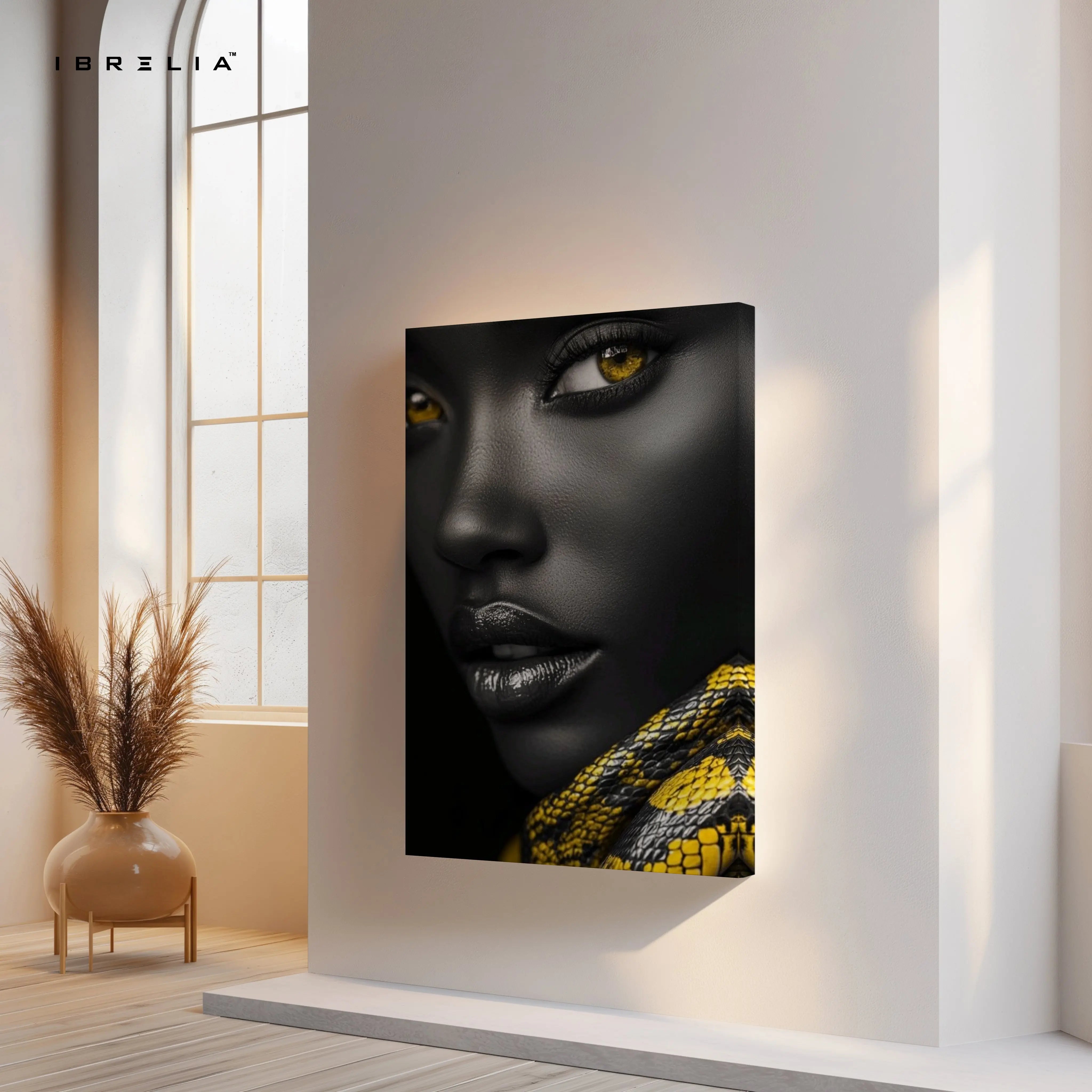 Golden Serpent Gaze Portrait – 4K Ultra Wrap Frame Wall Art in Pakistan | IBRELIA™ IBRELIA