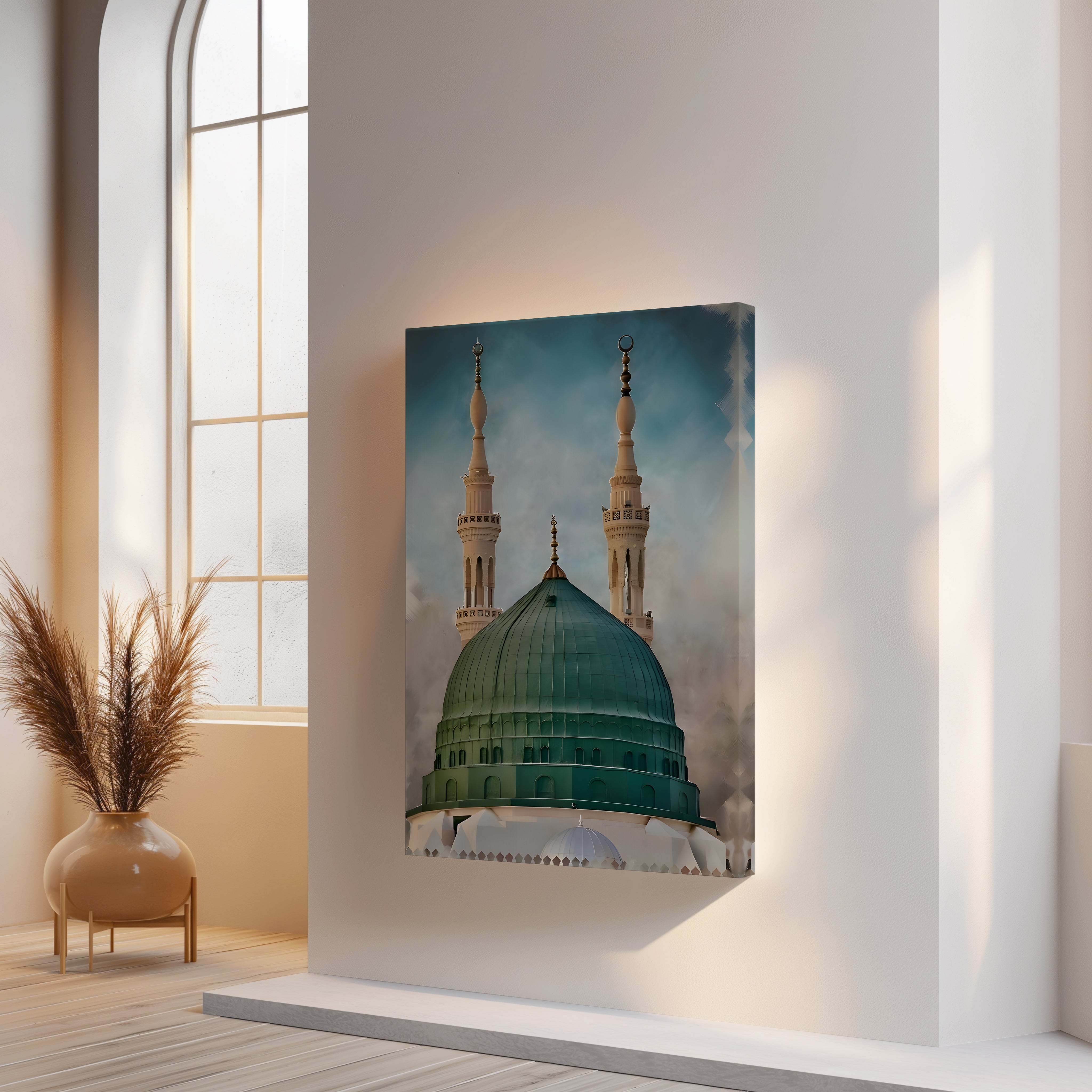 Masjid e Nabawi Green Dome Art – Madinah Islamic Architecture Wall Art | 4K Ultra Wrap Frame Wall Art in Pakistan | IBRELIA™