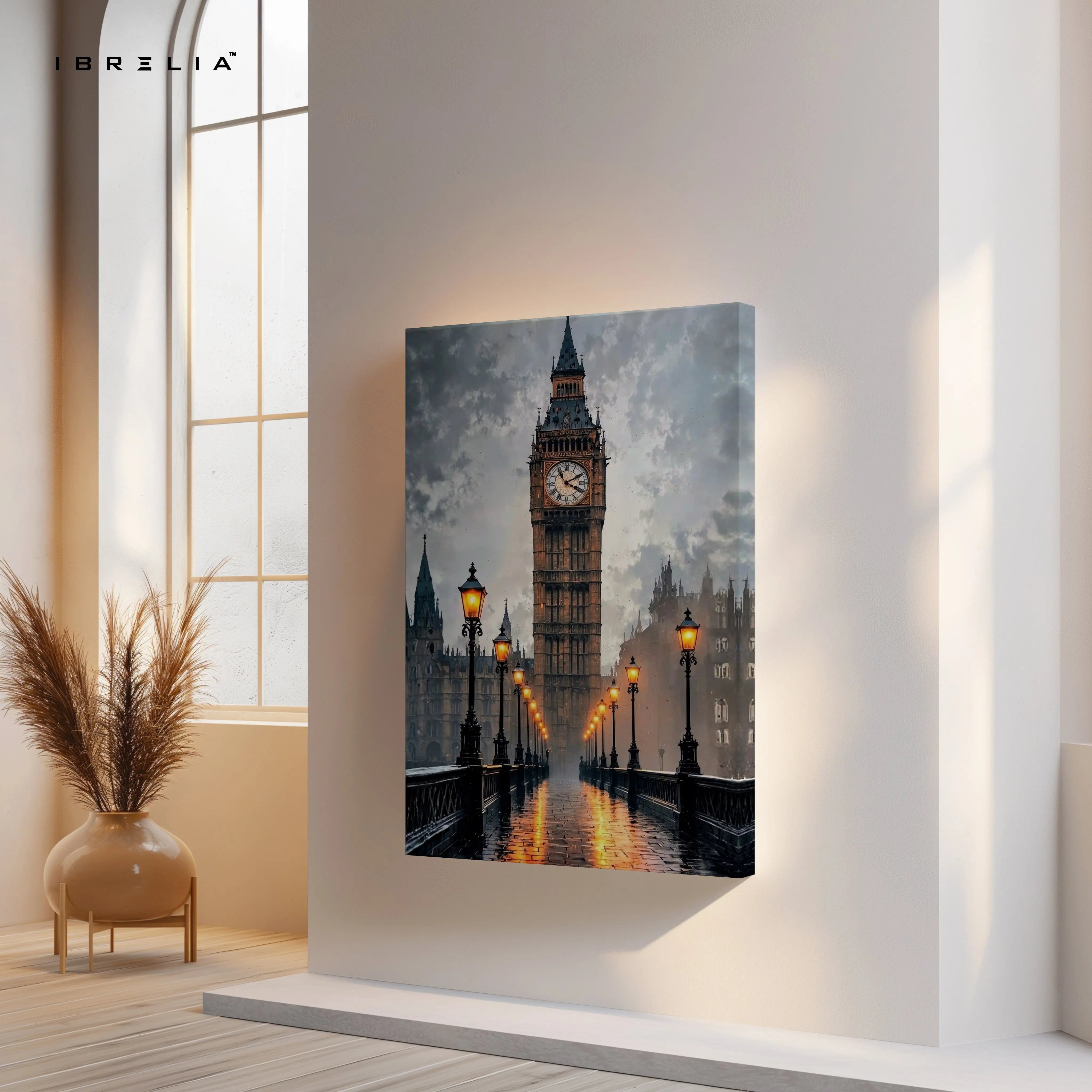 Big Ben Noir Art – Dark Cinematic London Cityscape Wall Art | 4K Ultra Wrap Frame Wall Art in Pakistan | IBRELIA™ IBRELIA
