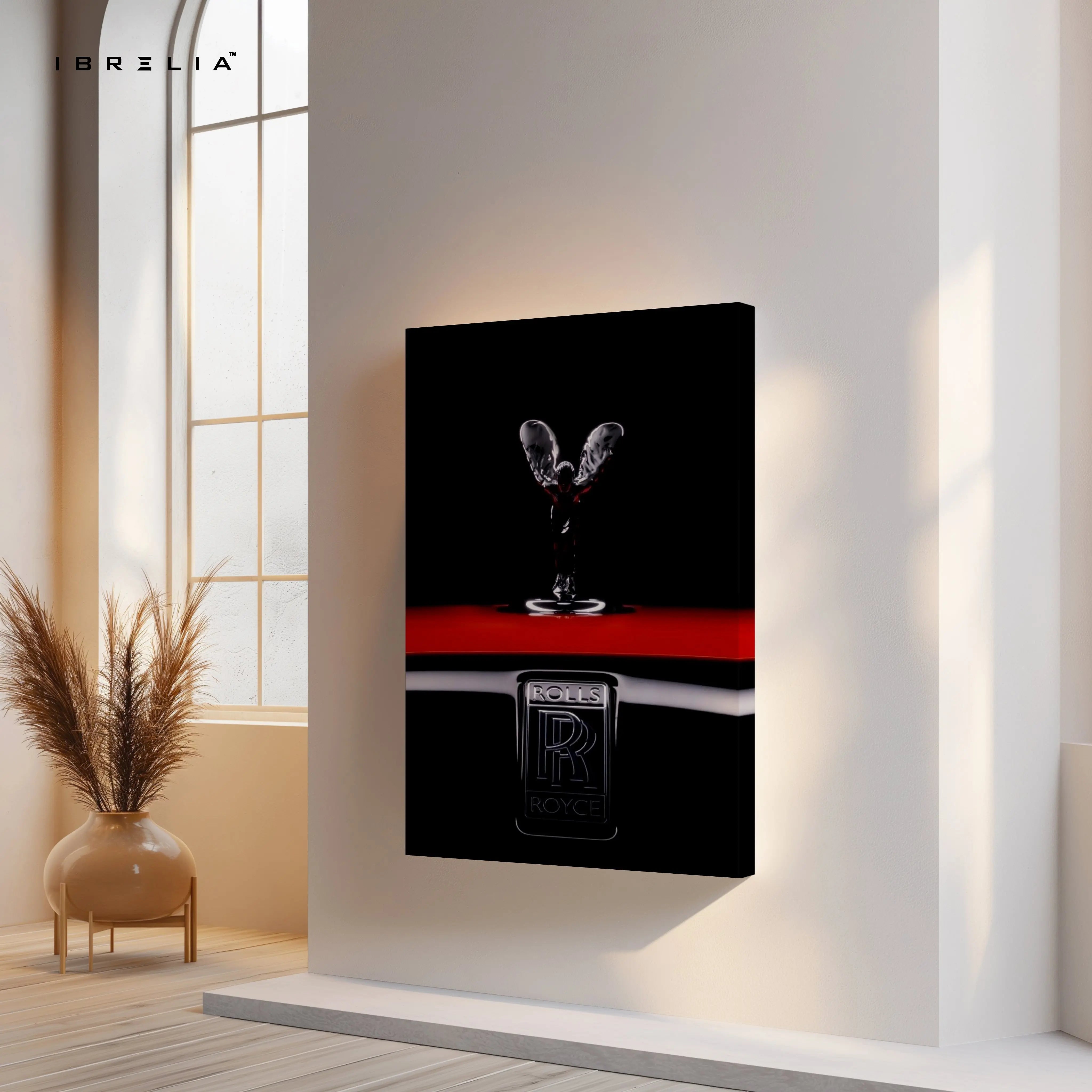 Spirit of Luxury – Rolls-Royce Noir Emblem Art | 4K Ultra Wrap Frame Wall Art in Pakistan | IBRELIA™ IBRELIA