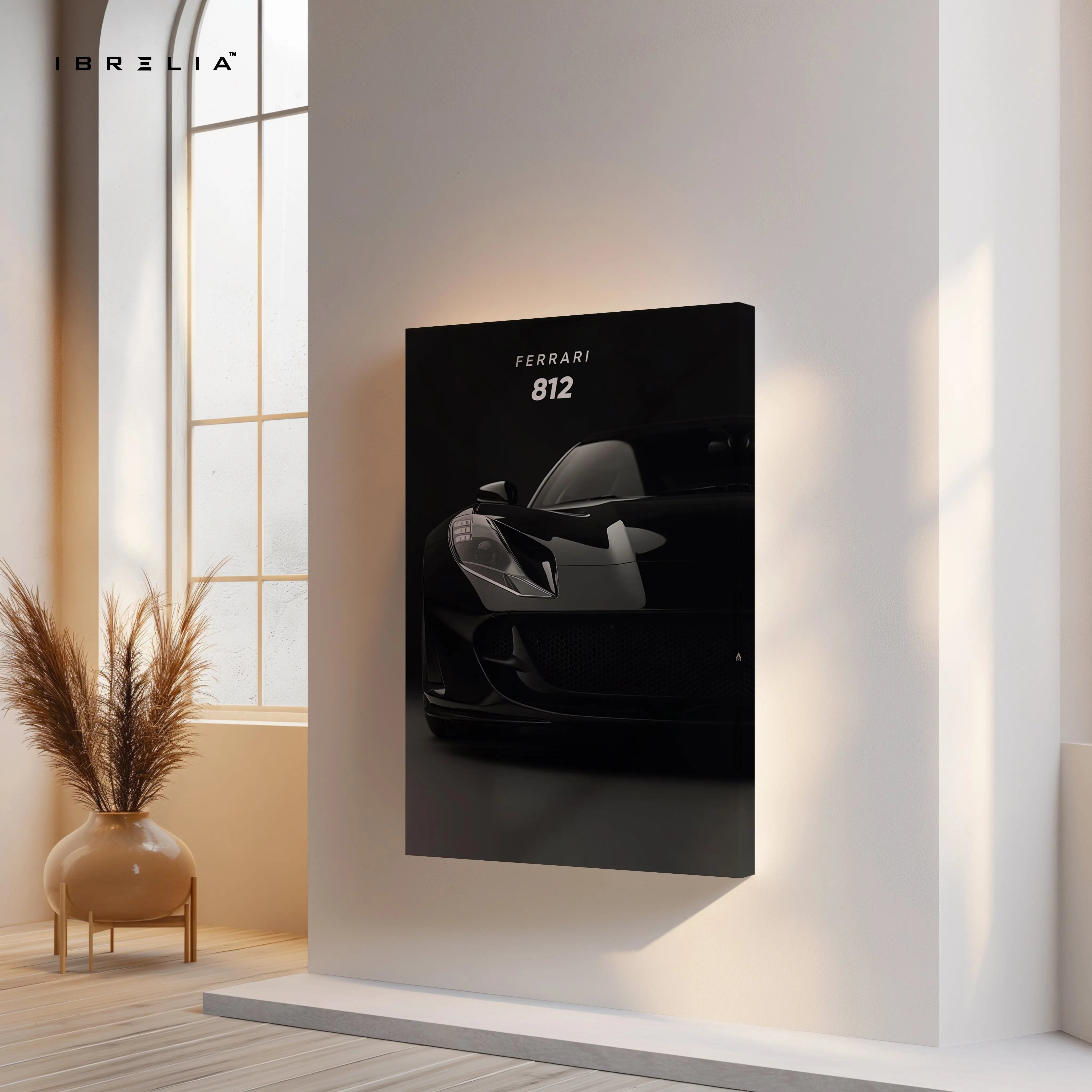 Ferrari 812 Black Luxury Art – Minimal Dark Supercar Wall Art | 4K Ultra Wrap Frame Wall Art in Pakistan | IBRELIA™ IBRELIA