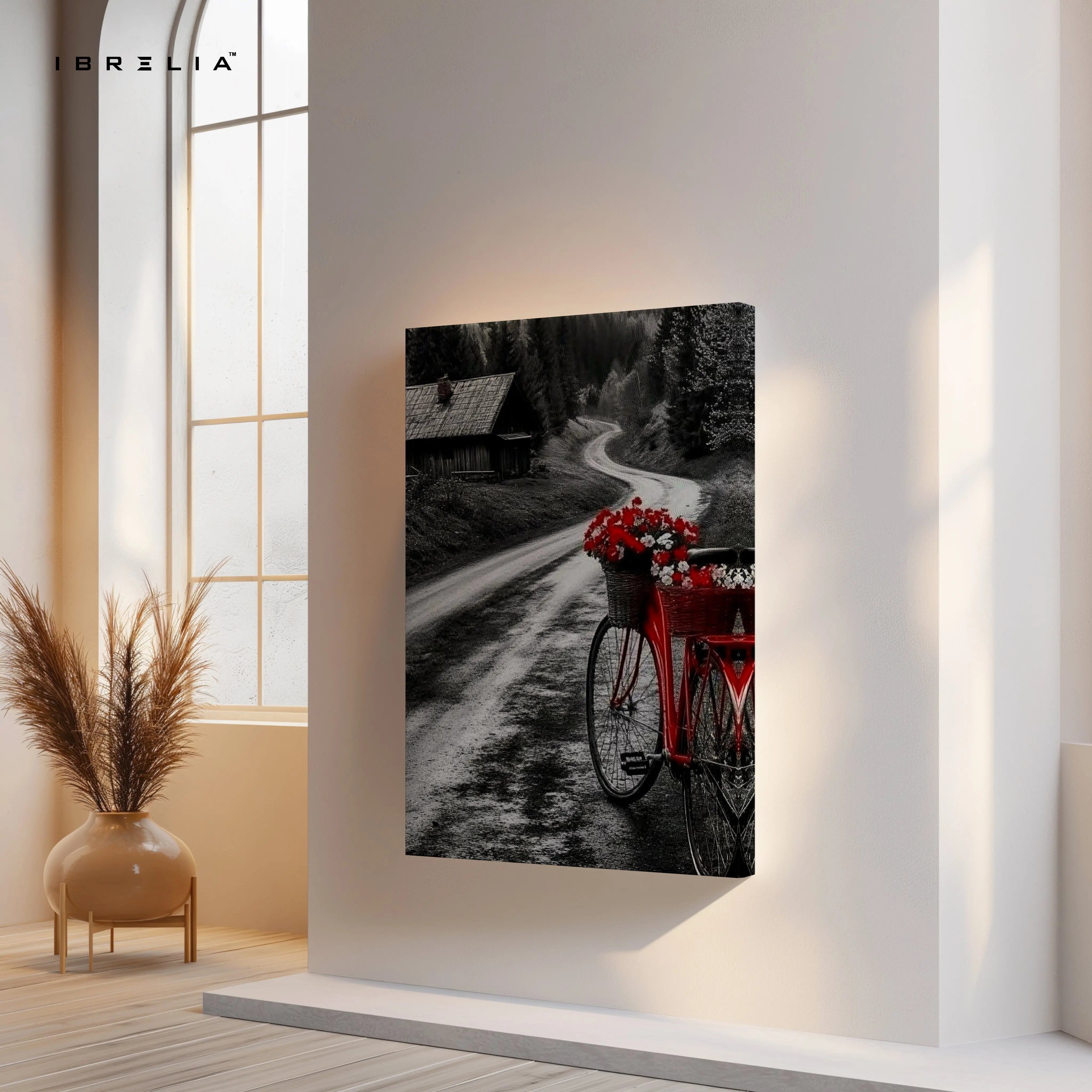 Red Bicycle Countryside Road Art – 4K Ultra Wrap Frame Wall Art in Pakistan | IBRELIA™ IBRELIA