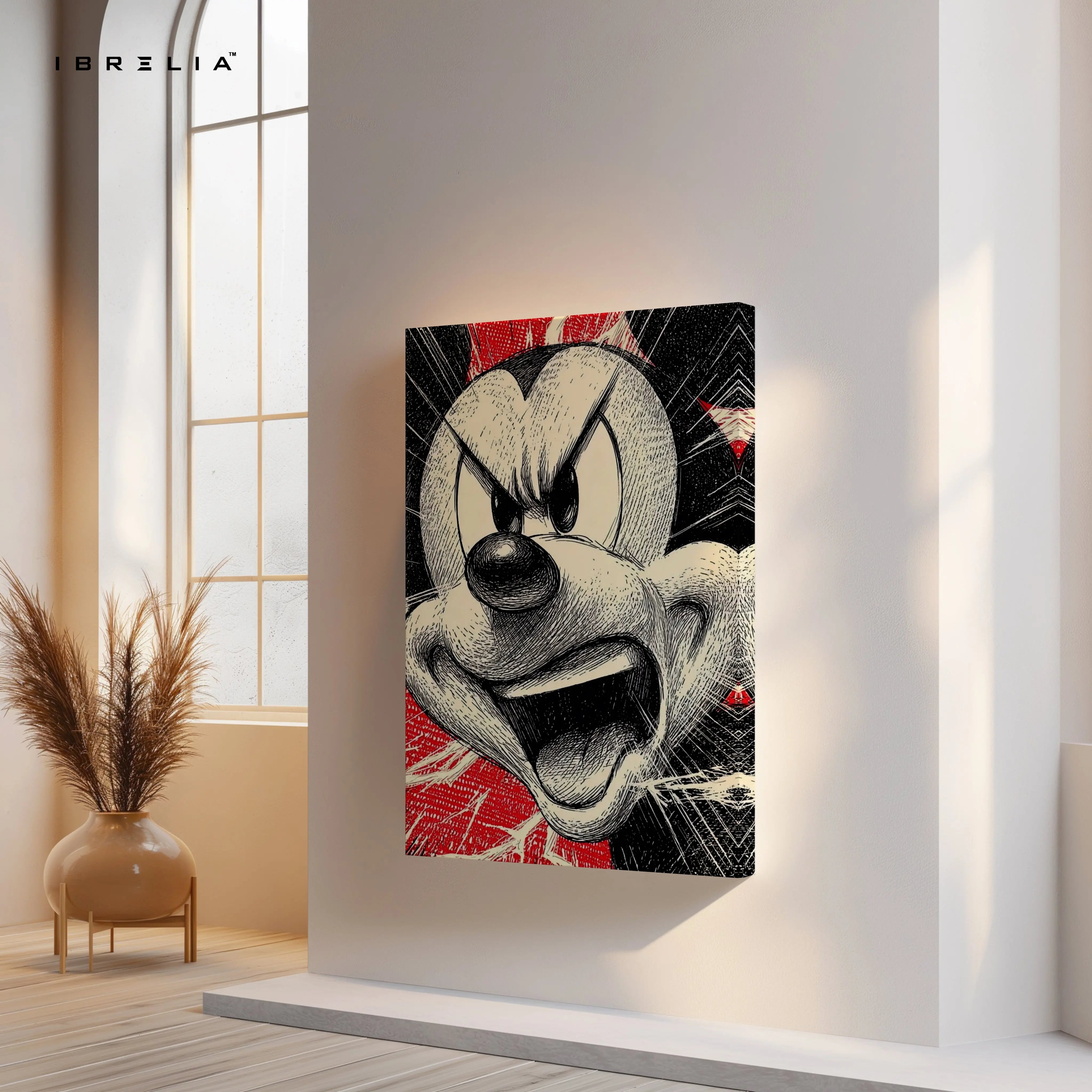Mickey Angry Sketch Wall Art – Vintage Cartoon Canvas Frame | Bold Pop Art Poster Pakistan | IBRELIA™ IBRELIA