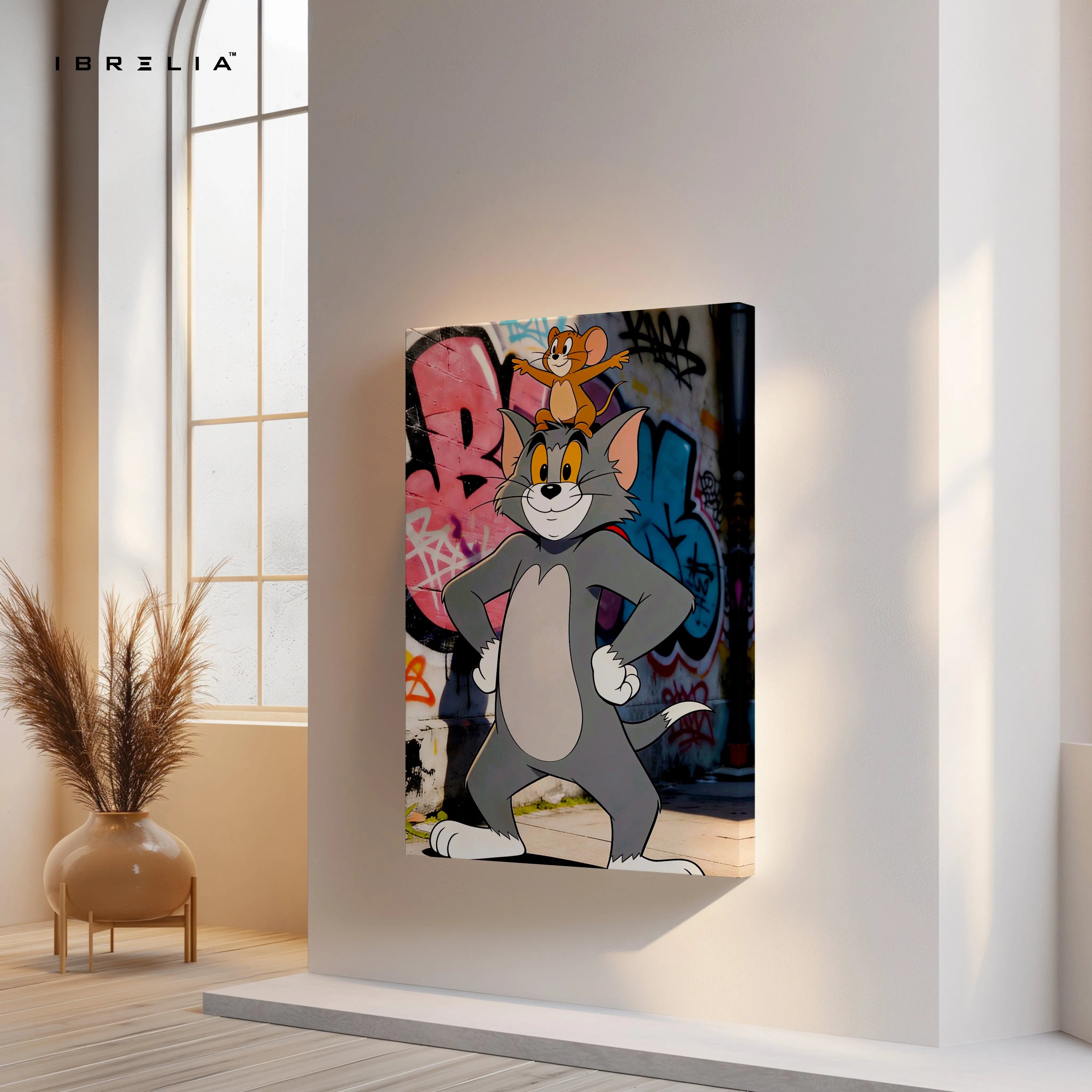 Tom & Jerry Street Art Wall Art – Cartoon Graffiti Canvas Frame | Classic Cartoon Poster Pakistan | IBRELIA™ IBRELIA