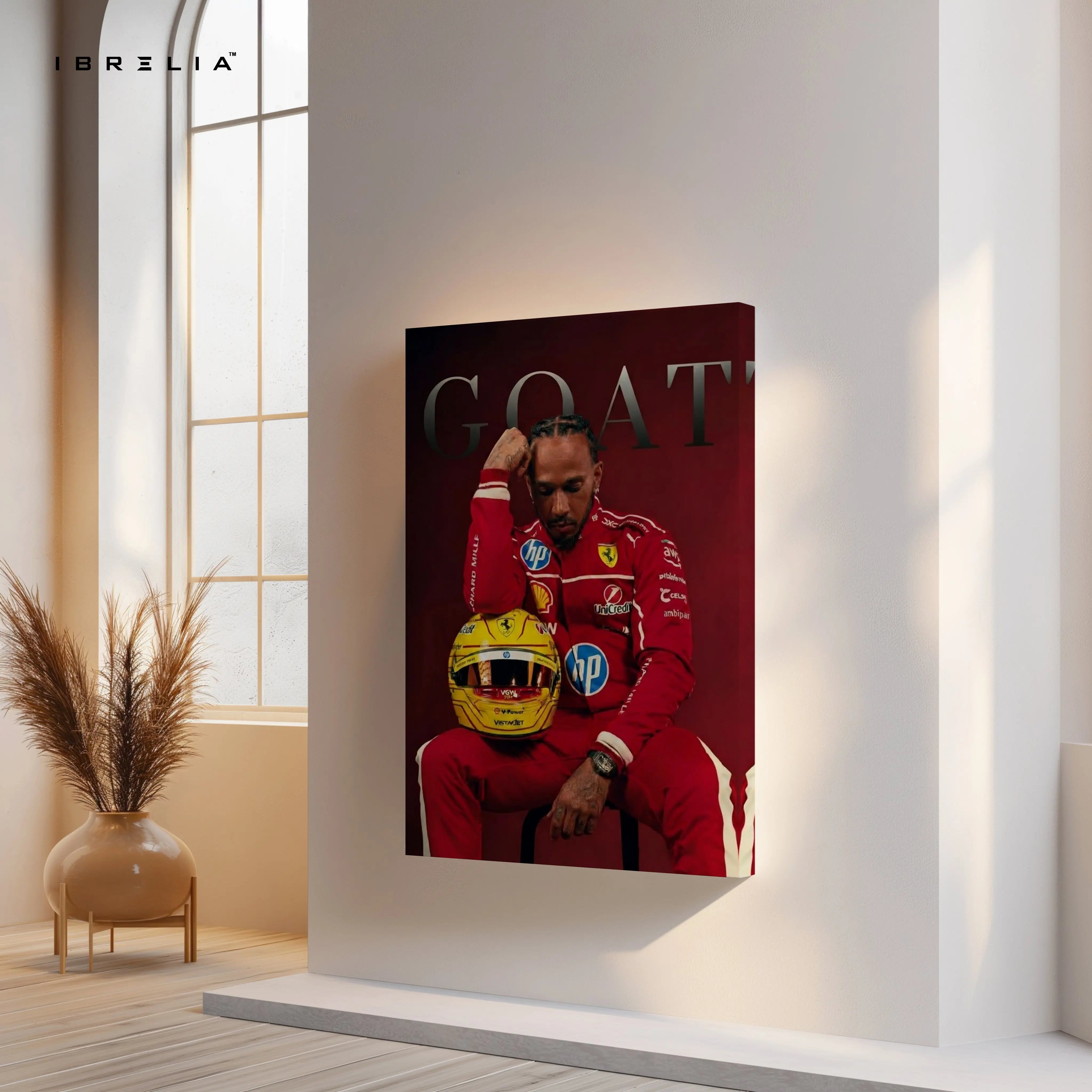 Lewis Hamilton “GOAT” Ferrari Portrait Art – 4K Ultra Wrap Frame Wall Art in Pakistan | IBRELIA™ IBRELIA