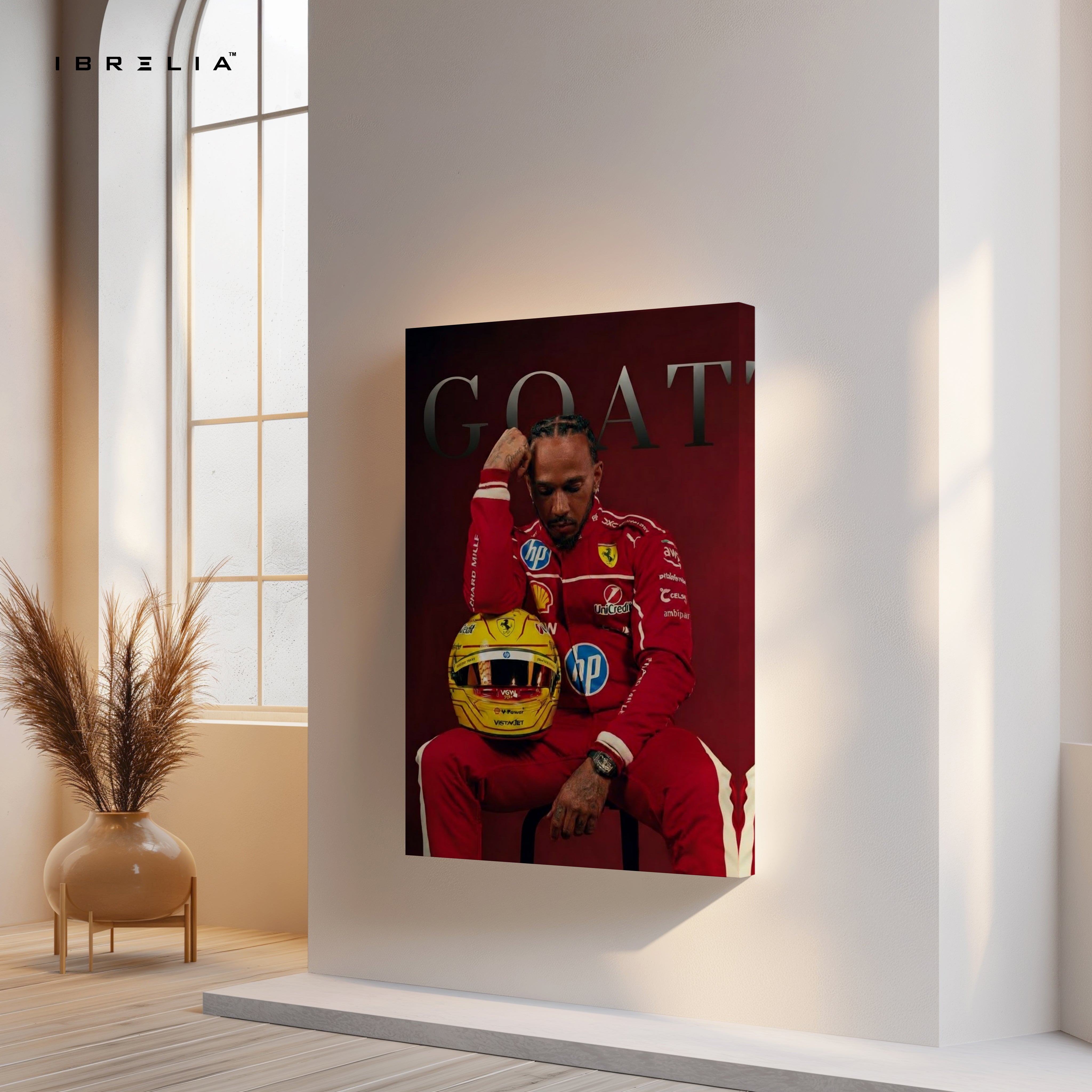 Lewis Hamilton “GOAT” Ferrari Portrait Art – 4K Ultra Wrap Frame Wall Art in Pakistan | IBRELIA™