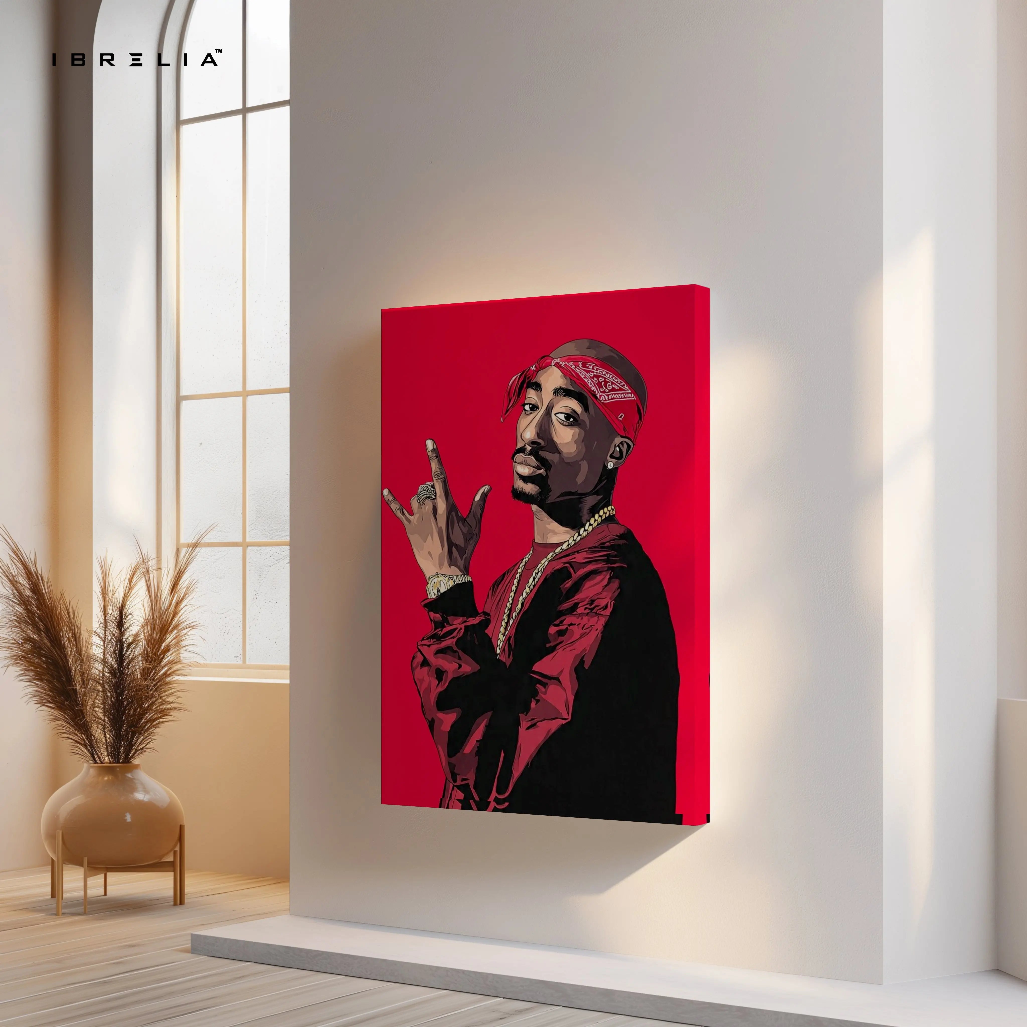 Red Bandana Rap Icon Wall Art – Hip Hop Legend Canvas Frame | Bold Street Style Poster Pakistan | IBRELIA™ IBRELIA