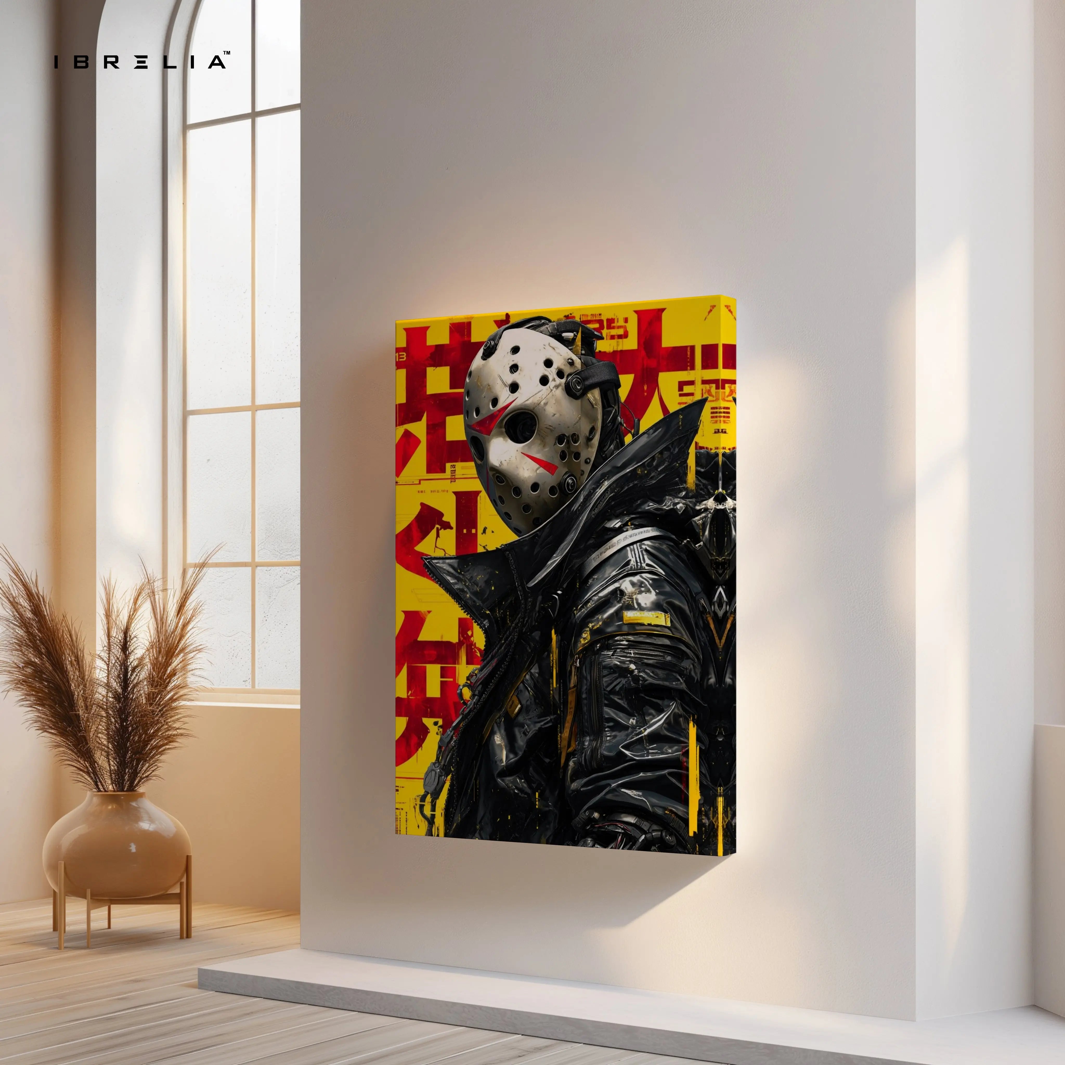 Masked Cyberpunk Warrior Art – 4K Ultra Wrap Frame Wall Art in Pakistan | IBRELIA™ IBRELIA
