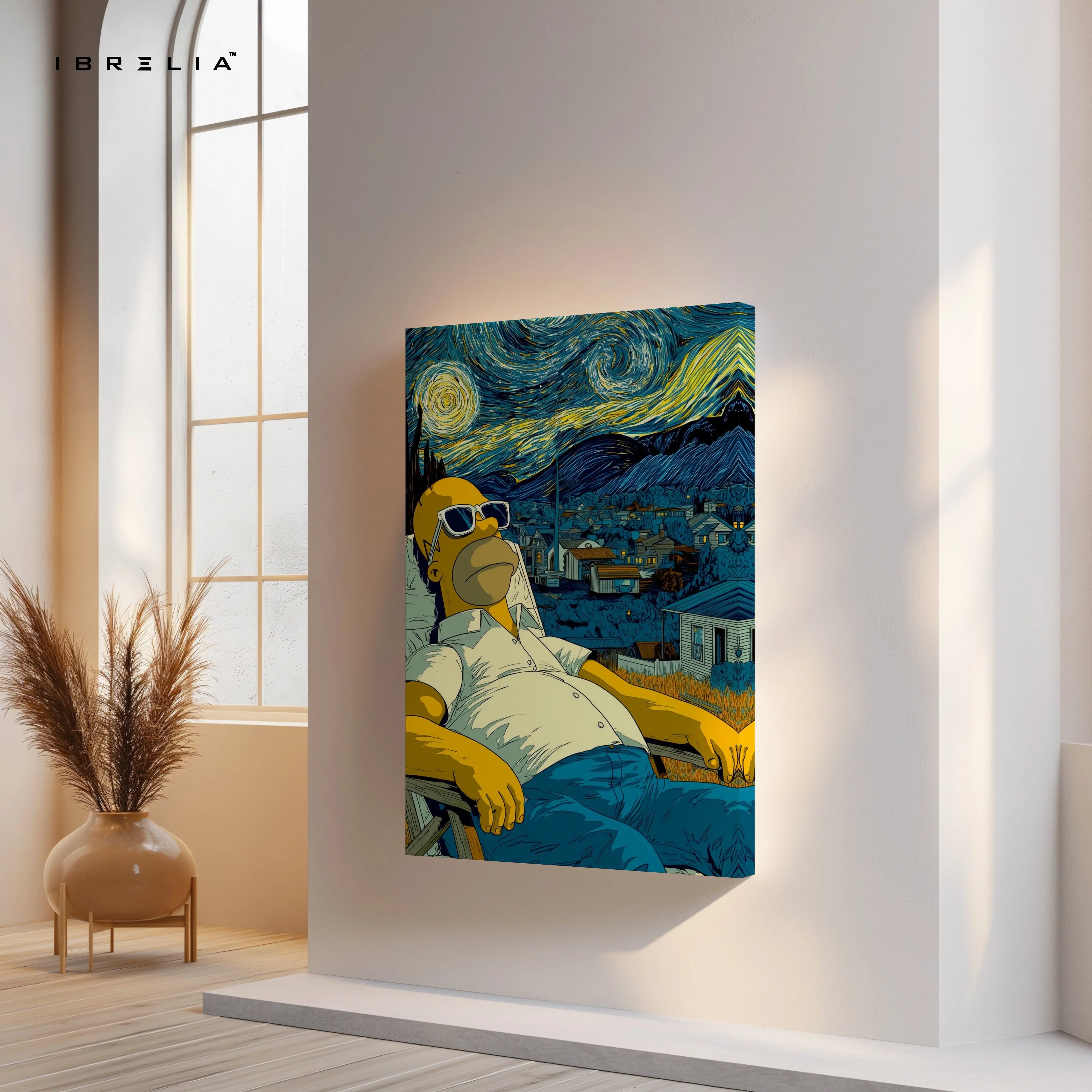 Starry Night Cartoon Relax Wall Art – Artistic Parody Canvas Frame | Aesthetic Chill Poster Pakistan | IBRELIA™ IBRELIA