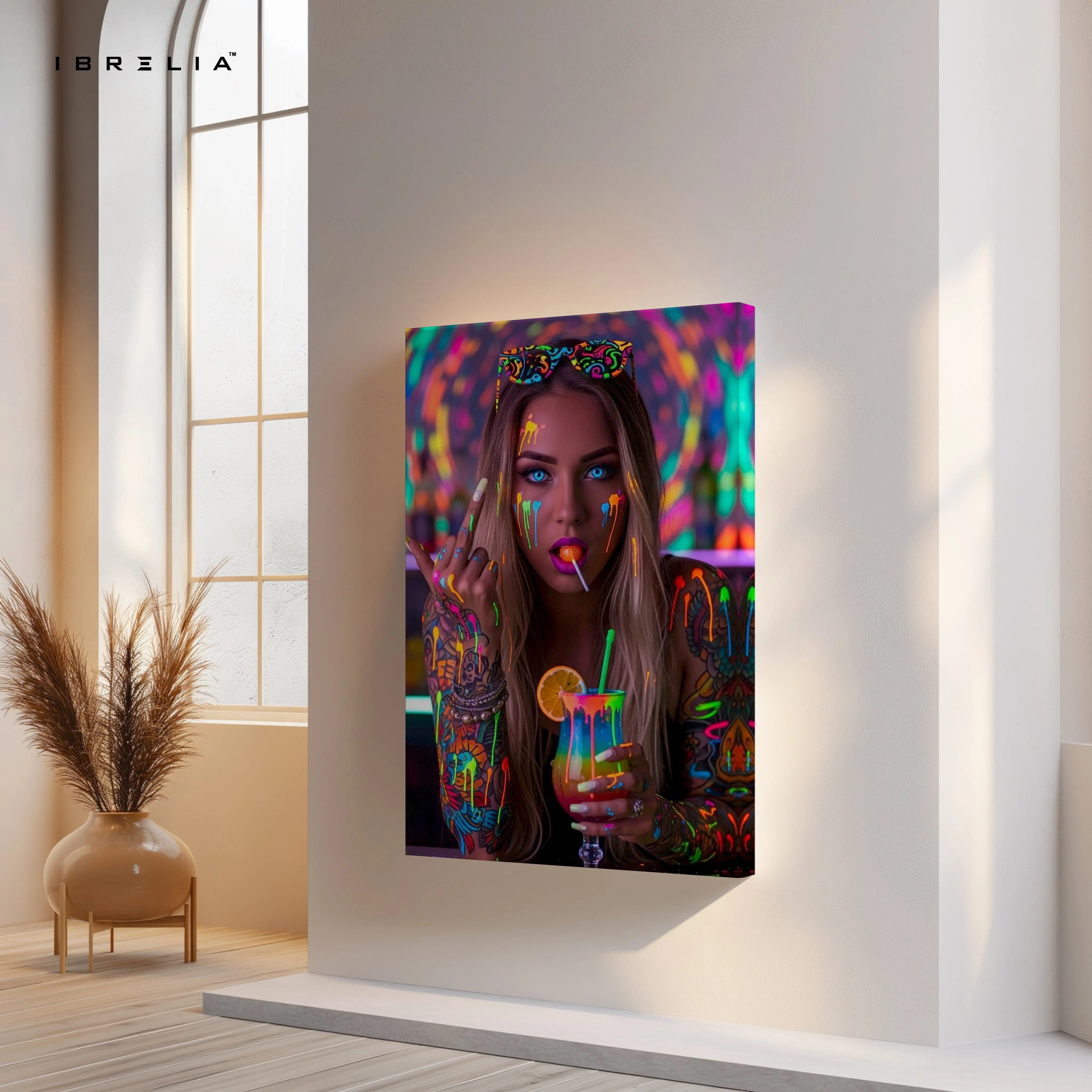 Neon Rebel Street Girl Art – 4K Ultra Wrap Frame Wall Art in Pakistan | IBRELIA™ IBRELIA