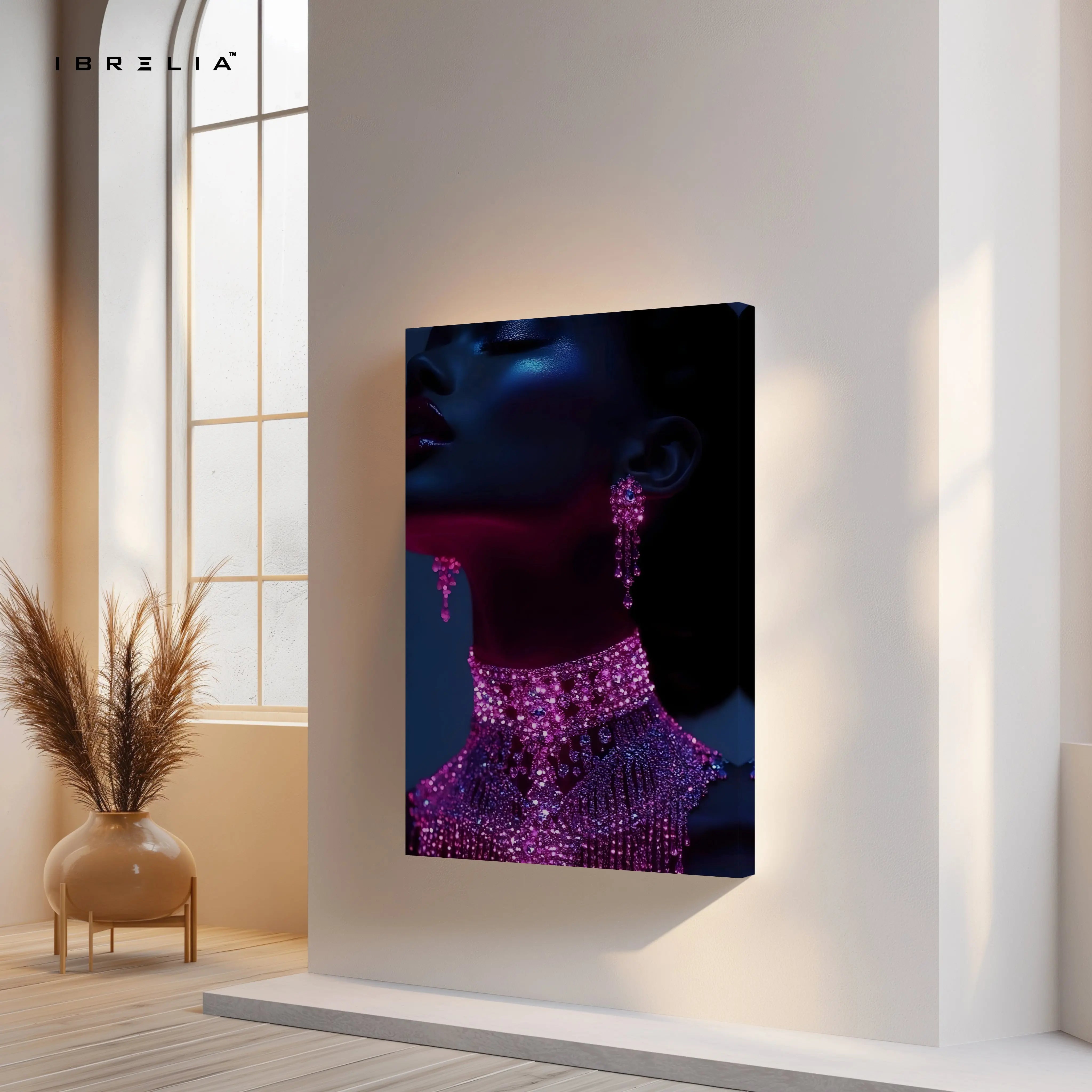 Midnight Amethyst Muse – Luxury Feminine Portrait Art | 4K Ultra Wrap Frame Wall Art in Pakistan | IBRELIA™ IBRELIA