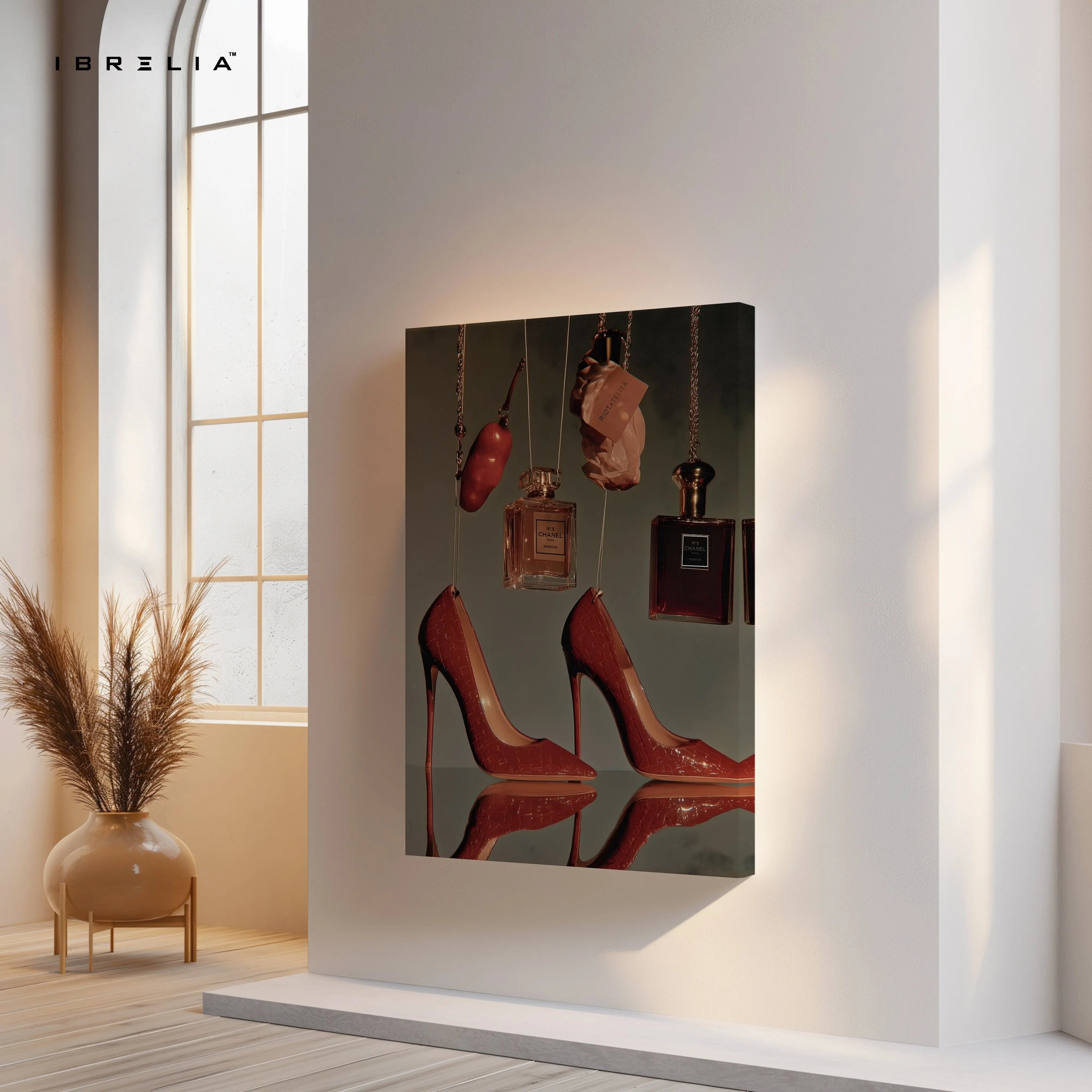Luxury Heels & Perfume Still Life Art – 4K Ultra Wrap Frame Wall Art in Pakistan | IBRELIA™ IBRELIA