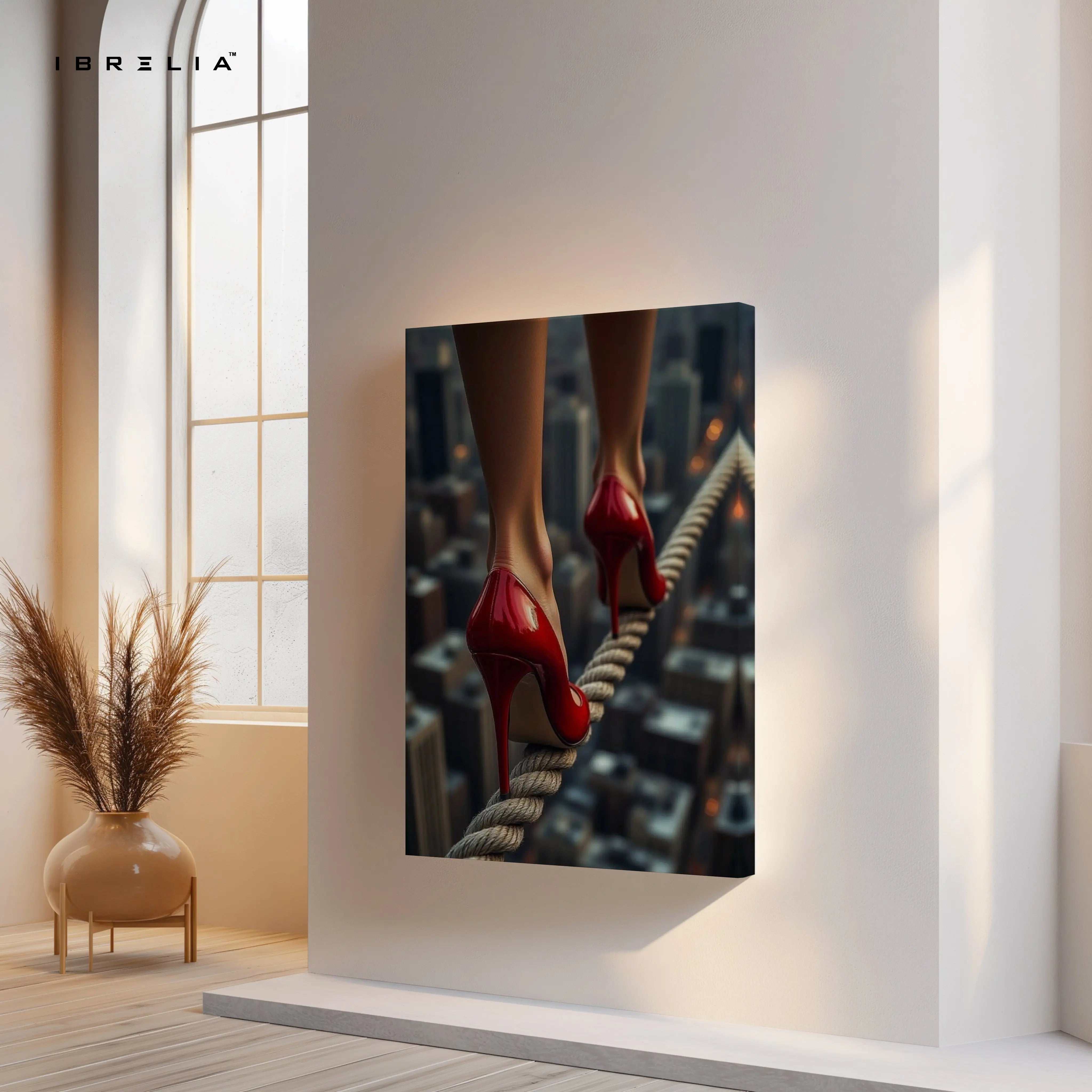 Red Heels on the Edge Art – 4K Ultra Wrap Frame Wall Art in Pakistan | IBRELIA™ IBRELIA