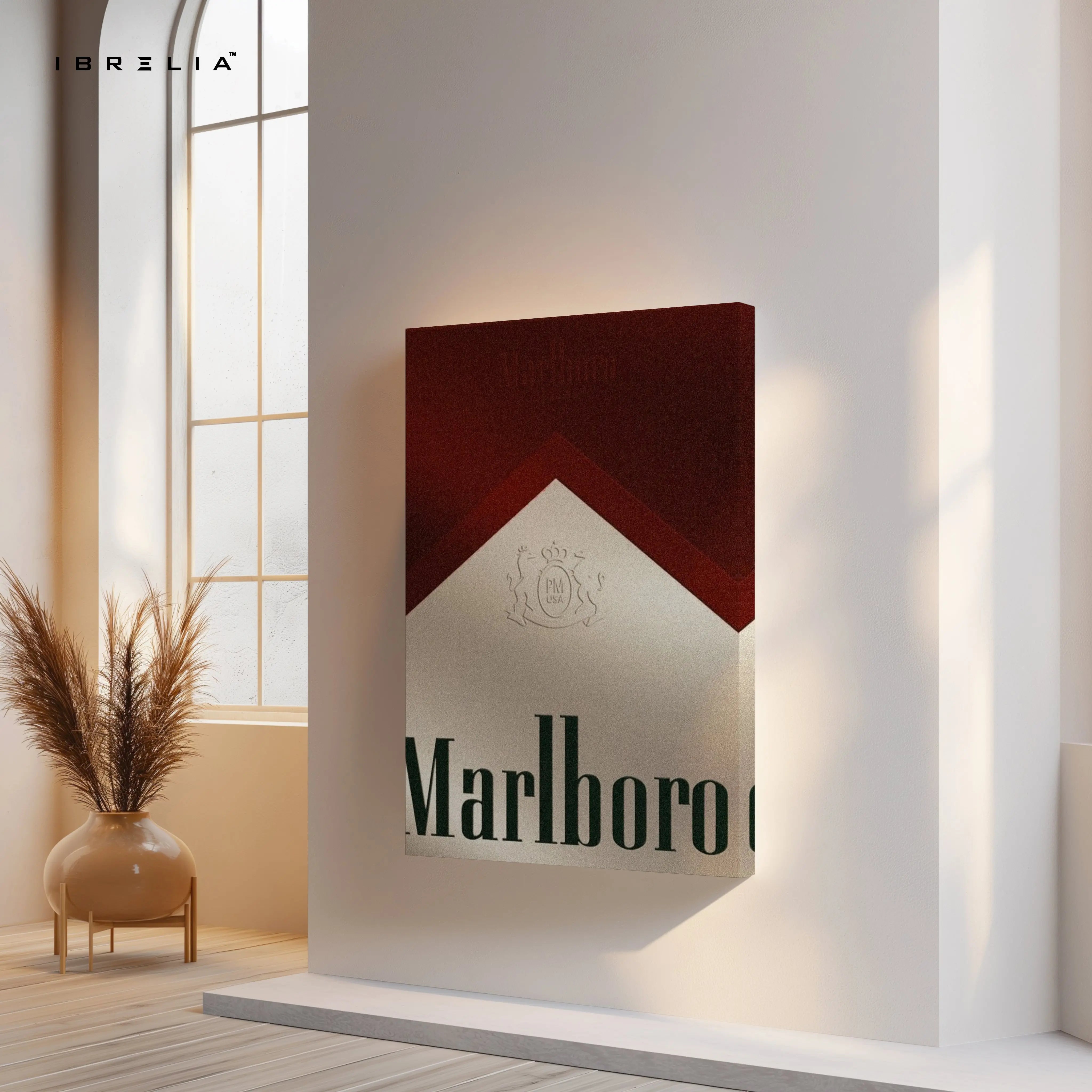 Marlboro Minimalist Wall Art – Vintage Cigarette Pack Canvas Frame | Bold Retro Graphic Poster Pakistan | IBRELIA™ IBRELIA