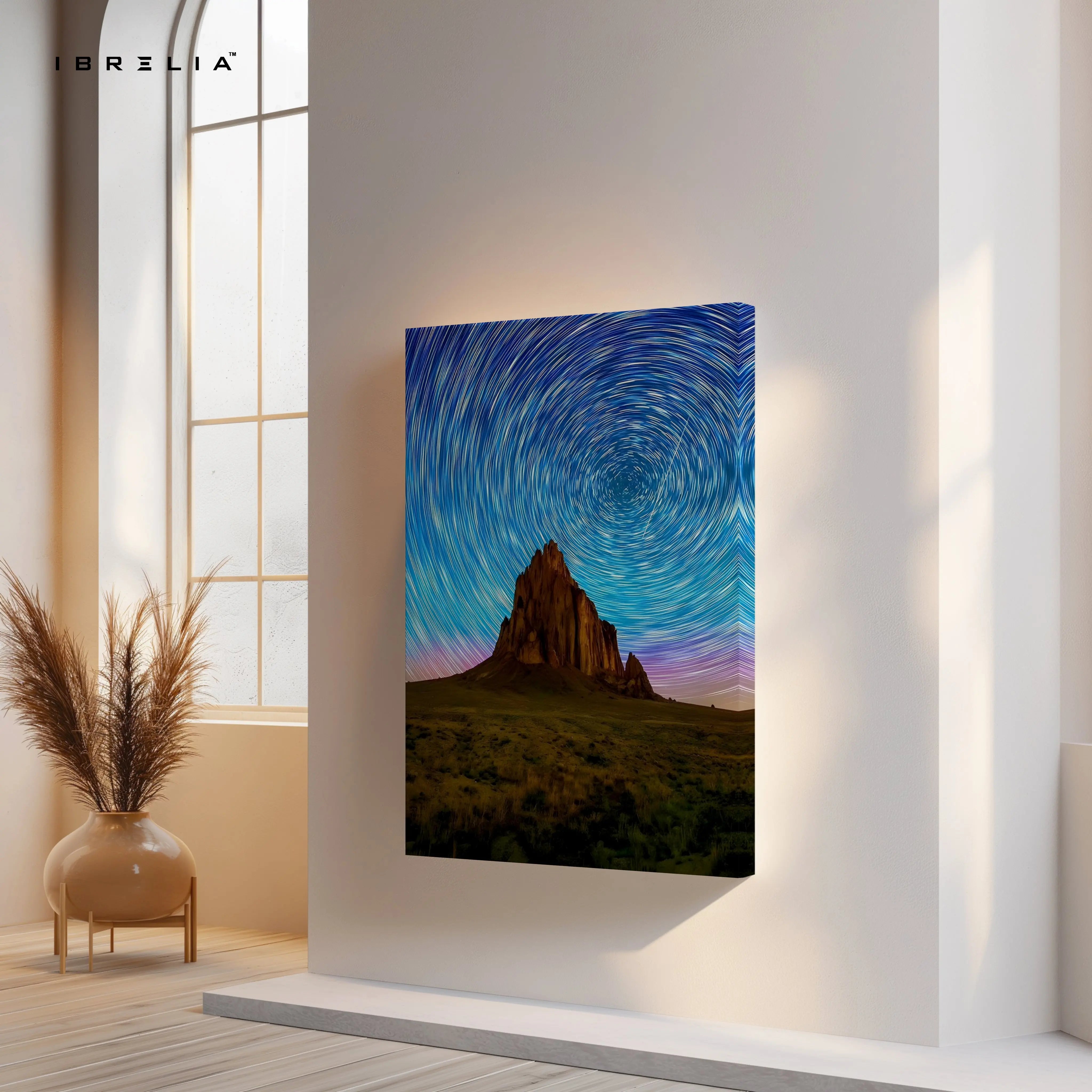 Star Trails Mountain Landscape Wall Art – Cosmic Night Sky Canvas Frame | Long Exposure Nature Poster Pakistan | IBRELIA™ IBRELIA