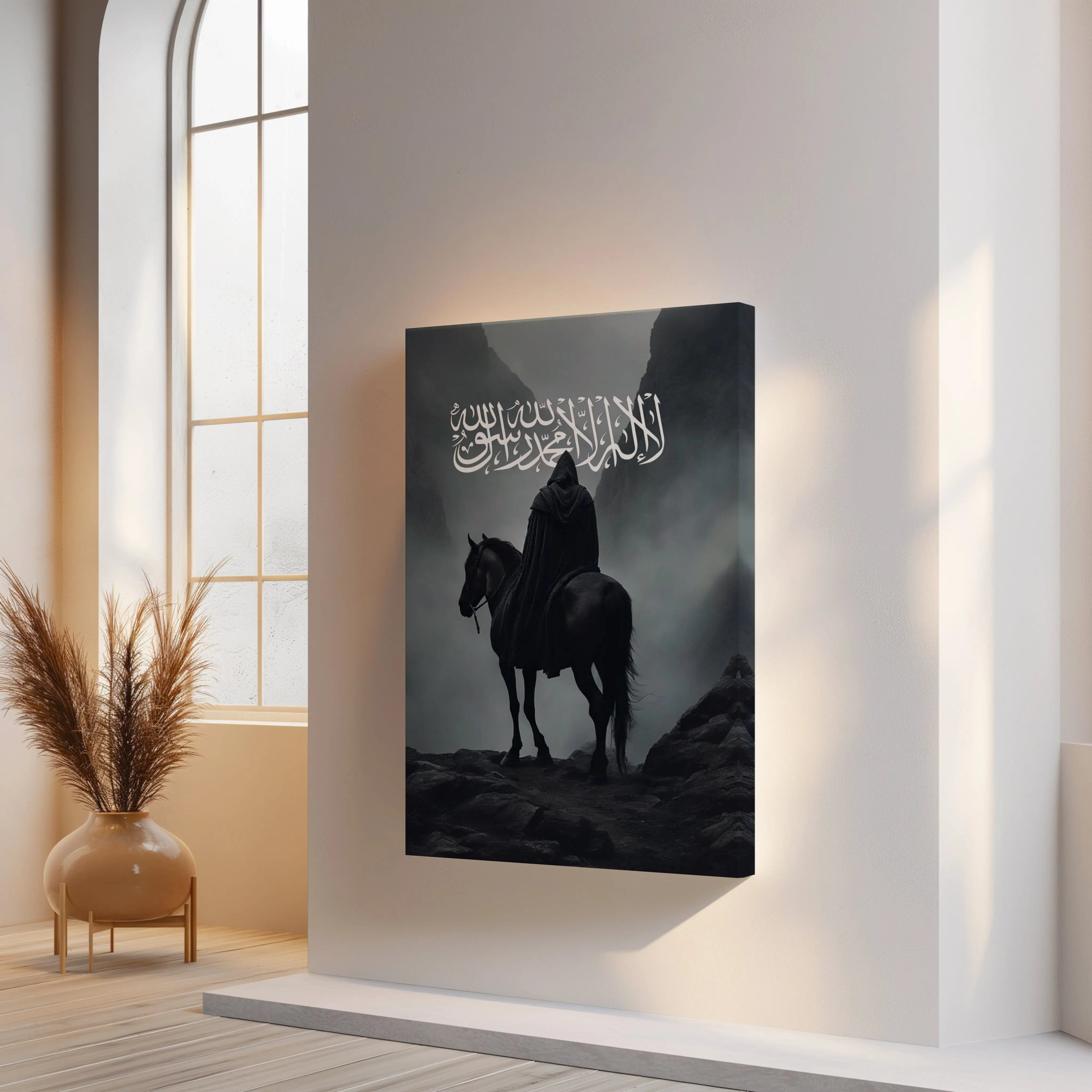 Shahada Rider Wall Art – Islamic Warrior Silhouette | 4K Ultra Wrap Frame Wall Art in Pakistan | IBRELIA™ IBRELIA