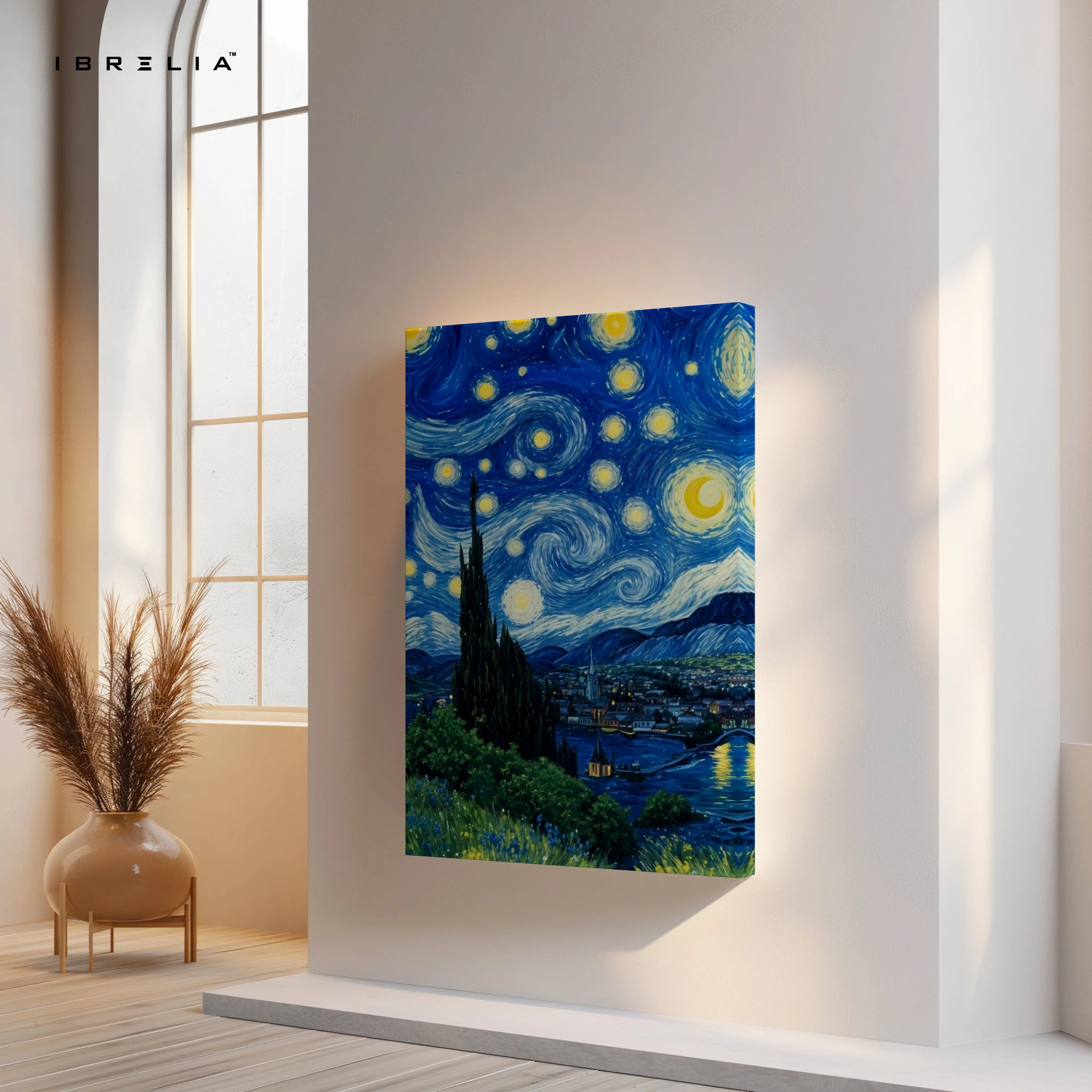 Starry Night Noir Art – Iconic Swirling Sky Wall Art | 4K Ultra Wrap Frame Wall Art in Pakistan | IBRELIA™ IBRELIA