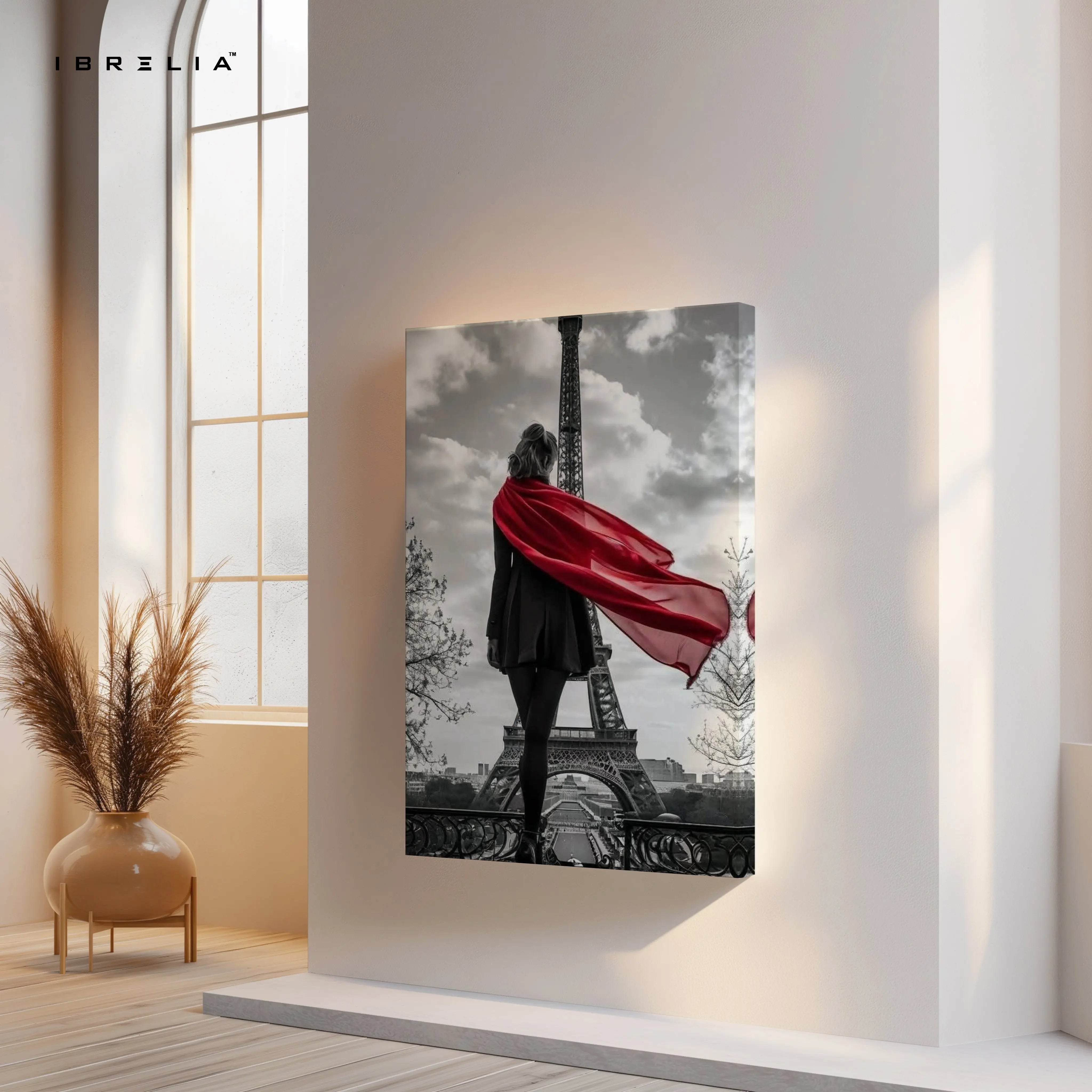 Paris Red Scarf Elegance Art – 4K Ultra Wrap Frame Wall Art in Pakistan | IBRELIA™ IBRELIA